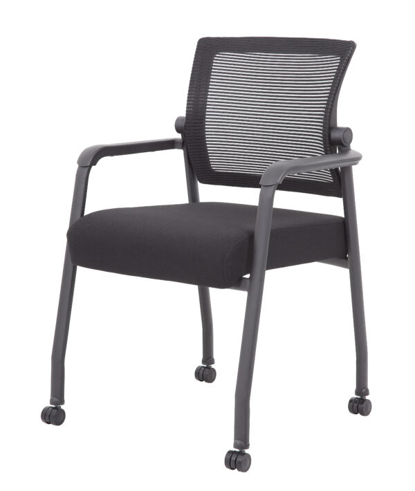 Boss Linear Mesh 4-Legged Guest Chair with Casters B6889R Black - Ergonomic Office Chair for Conference Rooms & Reception Areas