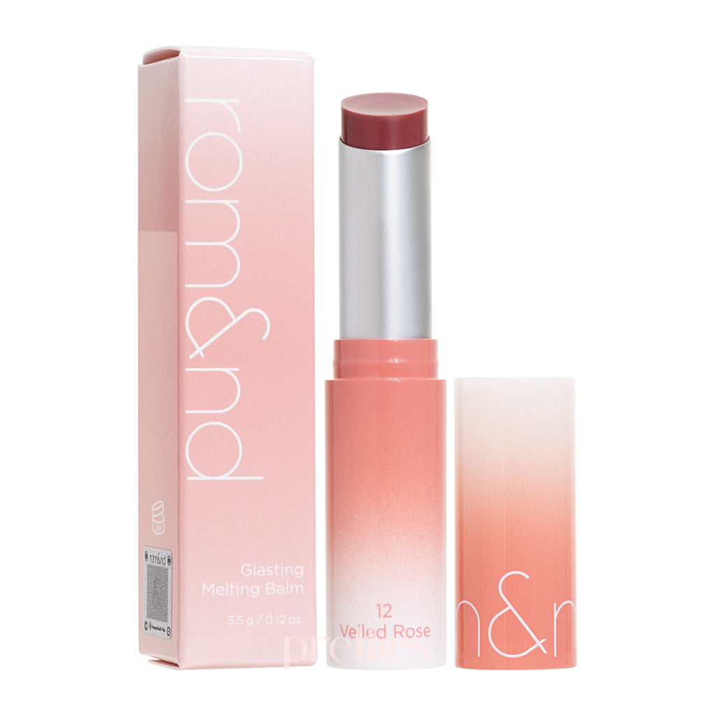 Rom&nd Glasting Melting Balm - 12 Veiled Rose (3.5g) Hydrating Tinted Lip Balm for Soft Shiny Lips | Perfect for Daily Moisture & Natural Makeup Look