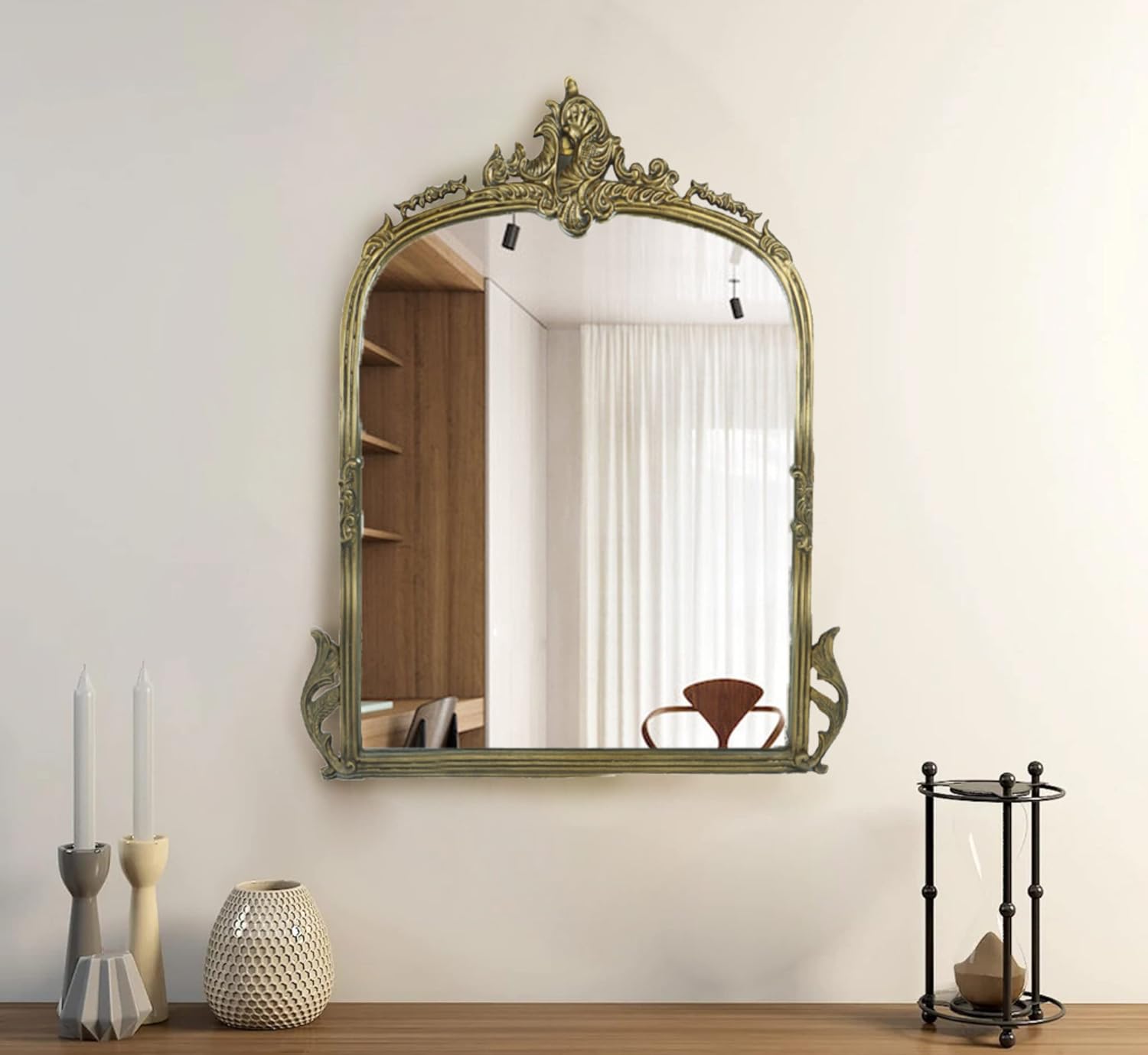 CORSICA Victorian Premium Metal Frame Arched Hand Casted Mirror Gold 90cm - Elegant Wall Decor for Living Room, Bedroom & Entryway - Antique Style Home Accent Piece