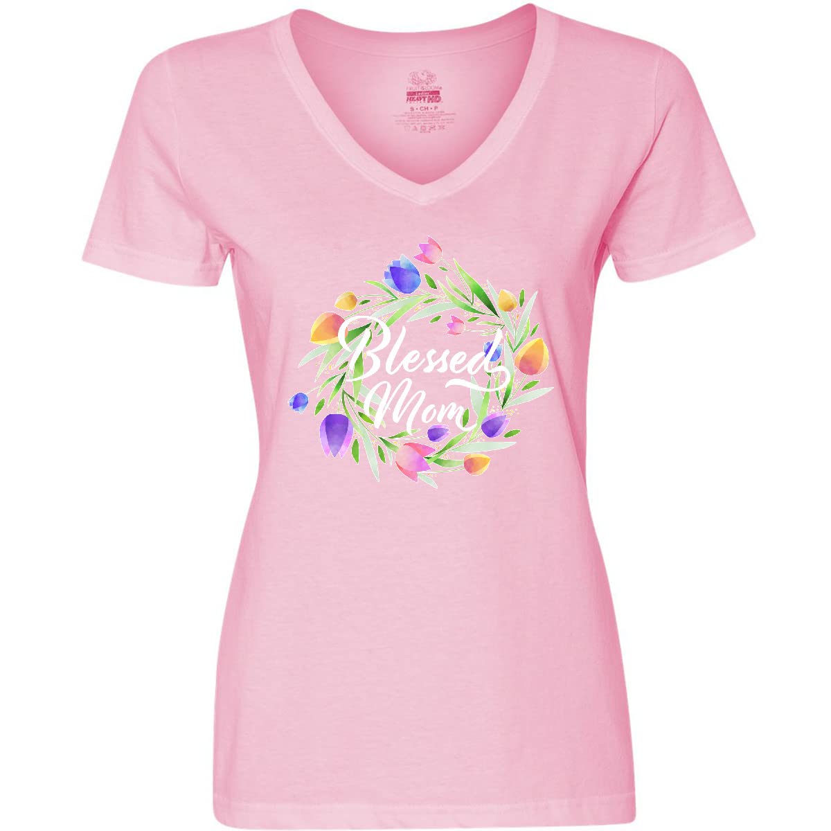 Blessed Mom with Pastel Tulips Women's V-Neck T-Shirt | Cute Floral Mother's Day Gift | Comfortable Cotton Tee for Everyday Wear & Special Occasions