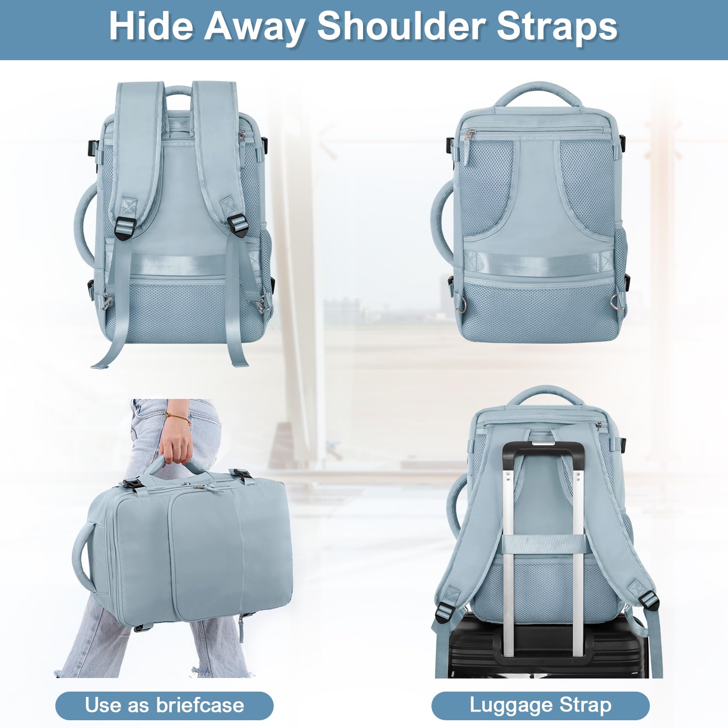 Women's Waterproof Travel Backpack - 16.9x11.8x7.87 Inch Flight Approved Carry-On for College, Hiking & Casual Use | Durable Blue Daypack for Commuting, Weekend Trips & Outdoor Adventures