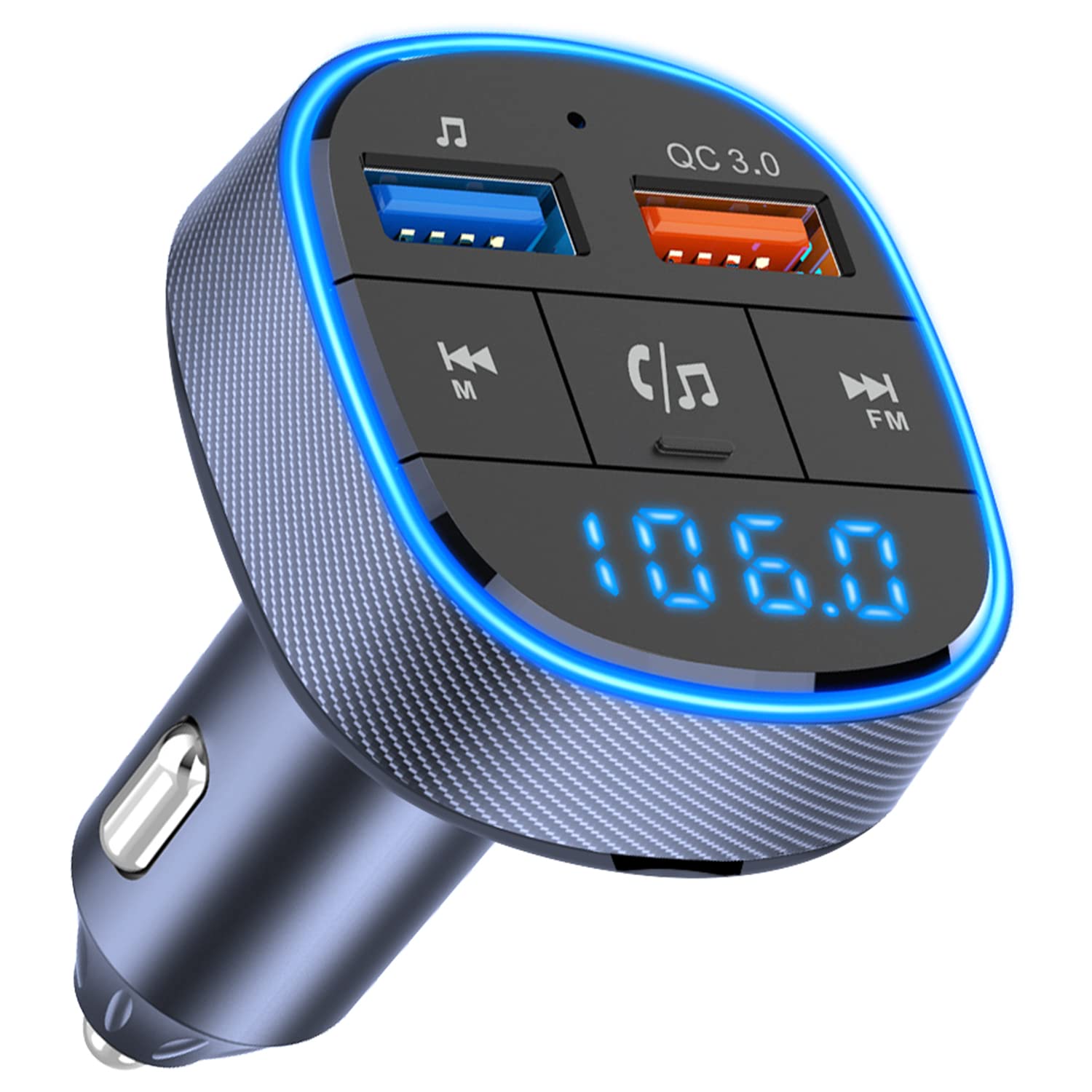 iDIGMALL Bluetooth FM Transmitter for Car - Wireless Radio Receiver, QC 3.0 Fast USB Car Charger with LED Color Light, Hands-Free Calling, Voice Assistant, MP3 Player, Supports USB Drive & TF Card - Perfect for Road Trips, Commuting & Hands-Free Driving