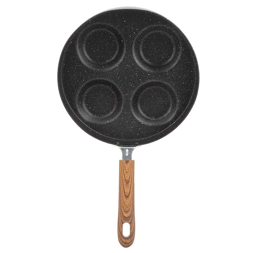 Non-Stick 4-Hole Frying Pan with Wooden Handle - Perfect for Breakfast Eggs, Pancakes & Sandwiches - Ideal for Home Kitchen & Camping Cooking
