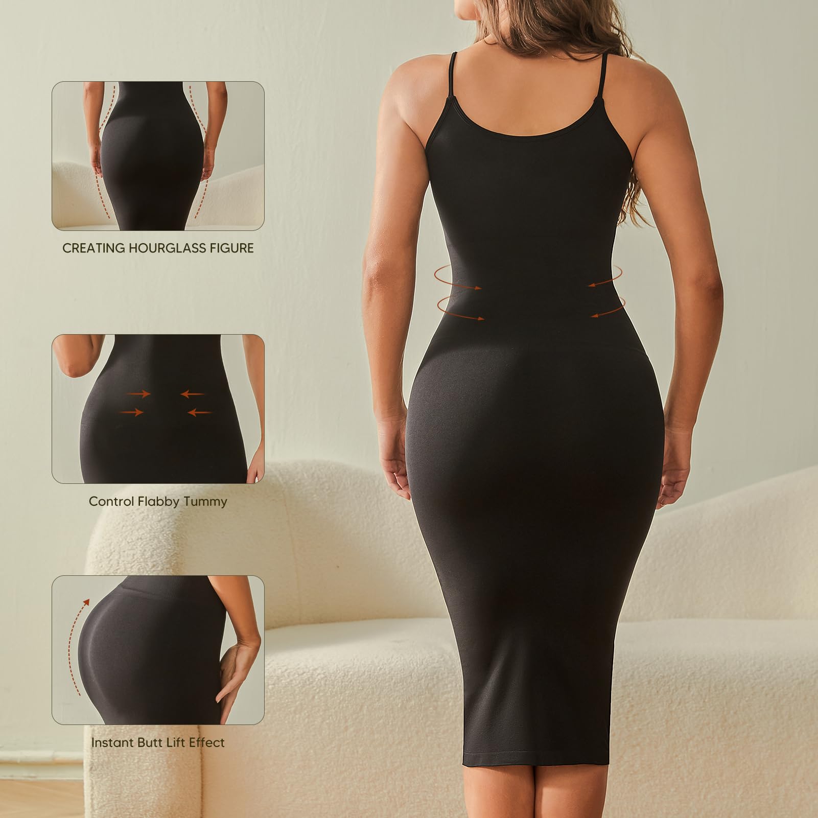 Women's Summer Sleeveless Bodycon Dress - Tummy Control Shapewear Midi Slip Dress for Casual Wear, Party & Night Out | Flattering Figure Enhancer for Date Nights, Club Wear and Special Occasions