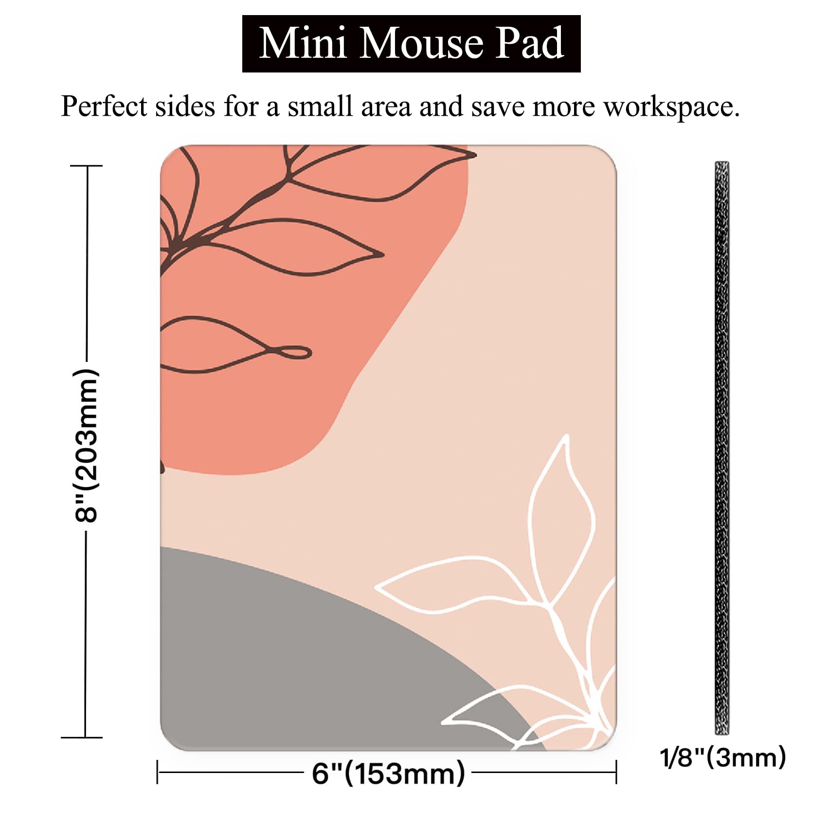 6x8 Inch Mini Mouse Pad - Portable Small Mouse Pad with Non-Slip Rubber Base, Cute Square Waterproof Desk Mat for Wireless Mouse & Laptop - Perfect for Travel, Home & Office Use (Modern Leaves Design)