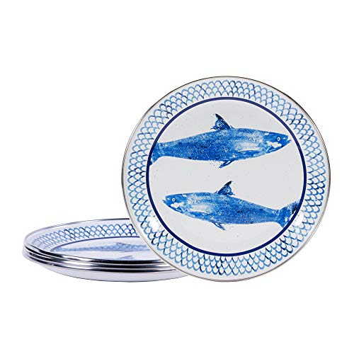 Fish Camp Enamelware Plates - Set of 4 (8-Inch) for Sandwiches, Salads & Picnics | Durable Camping & Outdoor Dinnerware
