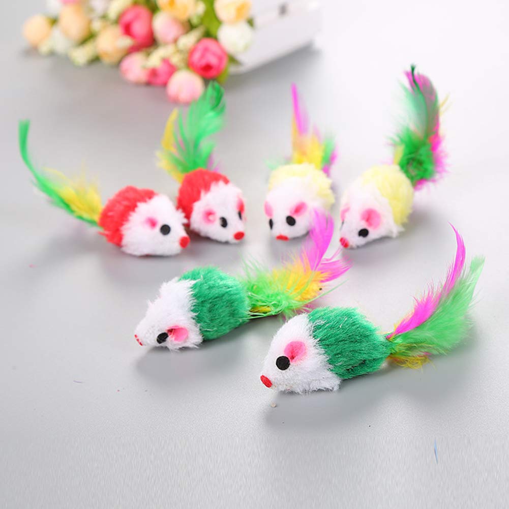 Smoro 20Pcs Cat Feather Mouse Toys - Interactive Kitten Toys with Feathers for Playful Cats - Fun Mini Mouse Catnip Toys for Indoor & Outdoor Playtime