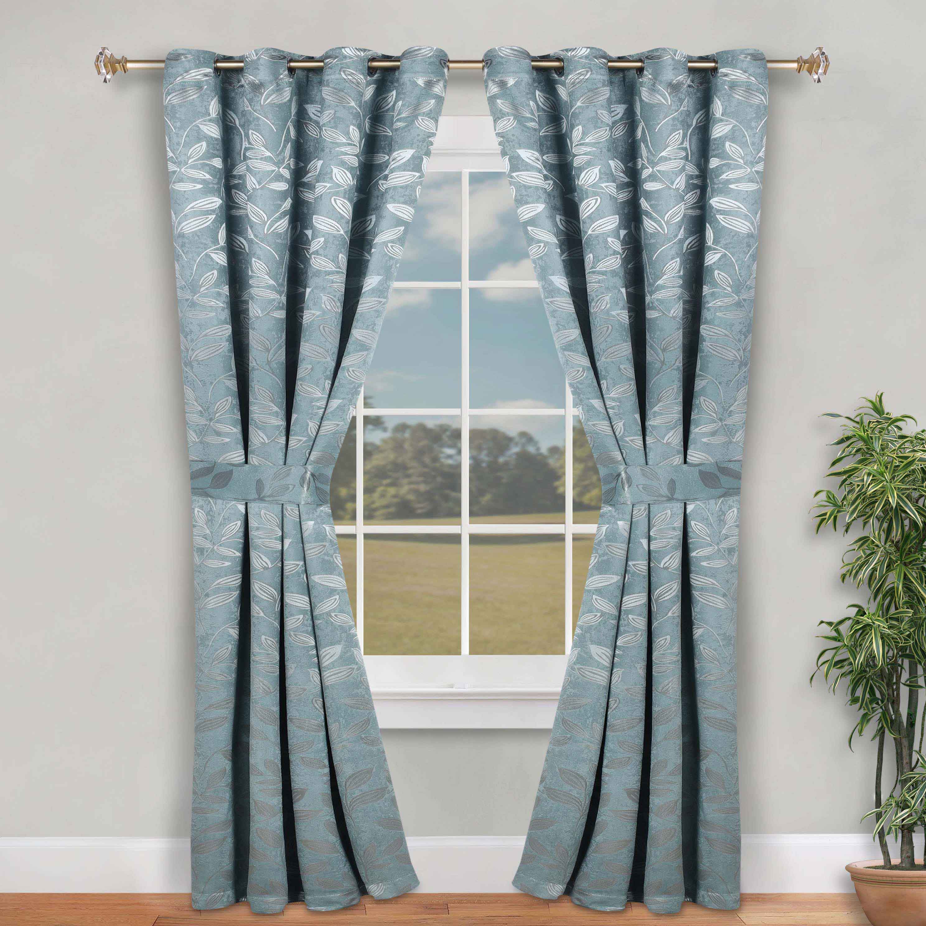 Blackout Curtains for Bedroom - Set of 2 Panels, 100% Room Darkening Thermal Insulated Drapes with Leaves Pattern - Perfect for Nursery, Home Theater & Light Sleepers