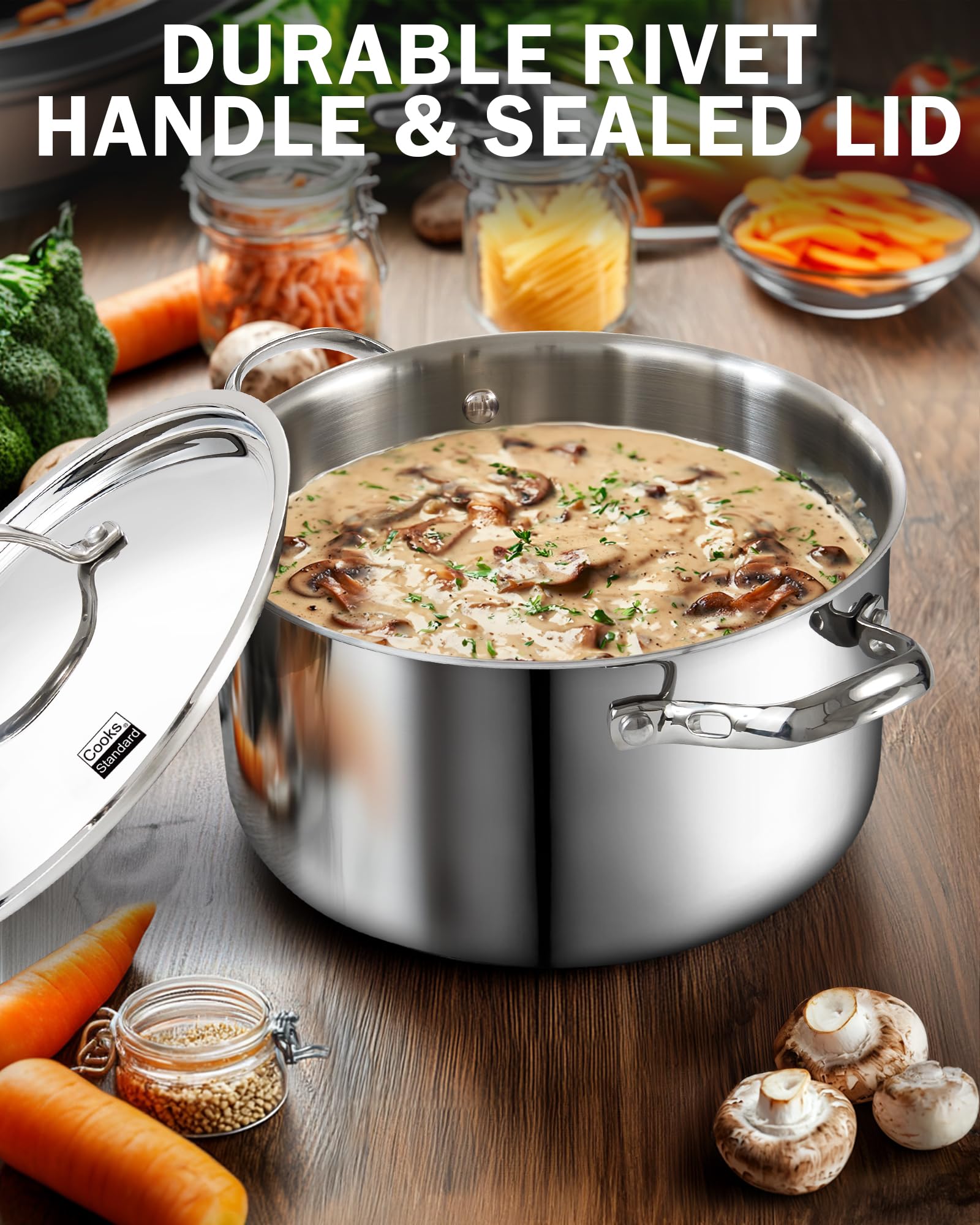Premium 7-Quart Stainless Steel Stock Pot with Lid – Multi-Ply Clad Induction Cookware for Pasta, Canning & Dutch Oven Cooking – Ideal for Home Chefs & Professional Kitchens