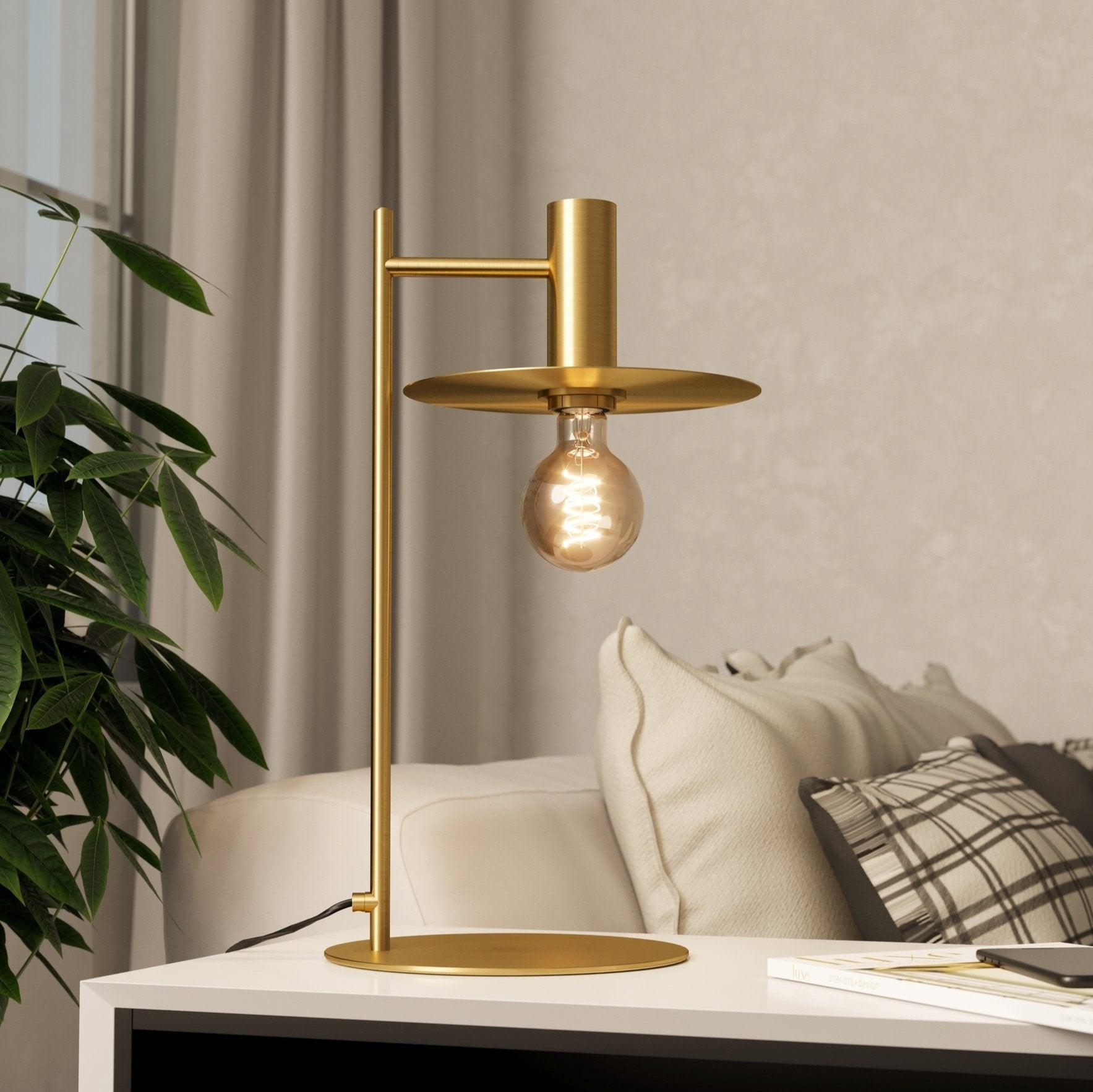 Eglo Escandell Brass Table Lamp - Vintage Industrial Style Desk Light for Living Room, Bedroom & Office - Adjustable Height, Warm White LED Bulb Included
