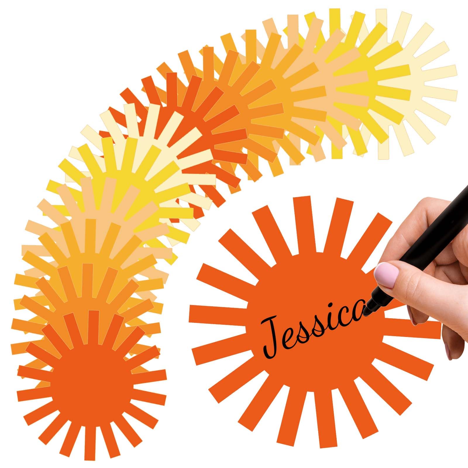 Boho Sun Cutouts - 48Pcs Groovy Sun Paper Cut-Outs with 100 Glue Points for DIY Craft, Summer Bulletin Board Decor, First Birthday Party, Classroom Wall Decoration, Baby Shower & Home Decor Supplies