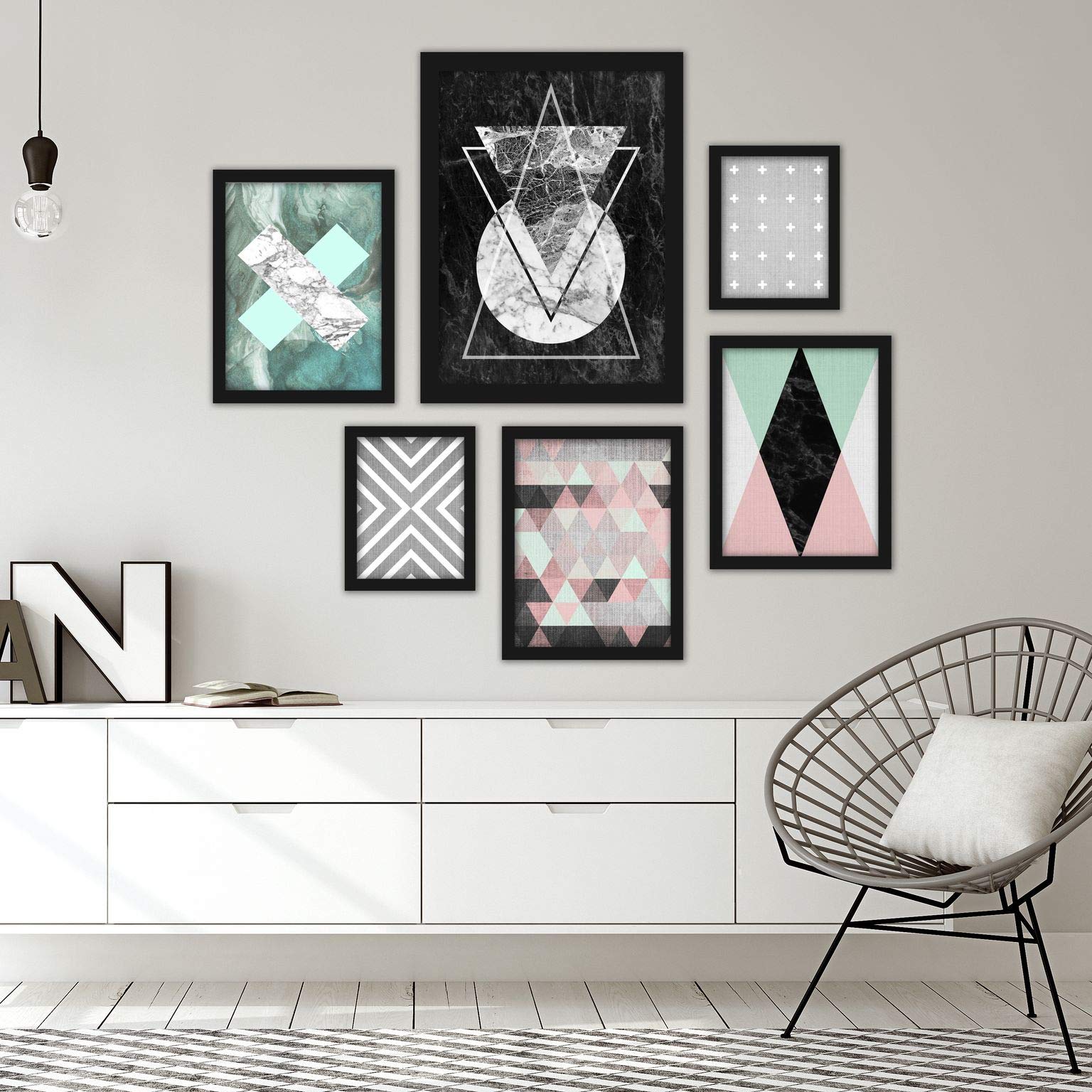 Americanflat Framed Gallery Wall Art Set - 6 Piece Modern Geometric Abstract Black Framed Canvas Prints for Living Room, Bedroom & Office Decor