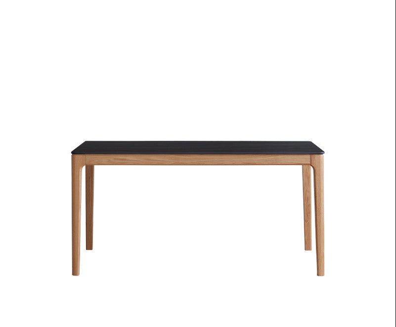 Solid Oak & Ash Wood Dining Table with Natural Rock Slab Surface - Rustic Farmhouse Style for Dining Room & Kitchen Decor