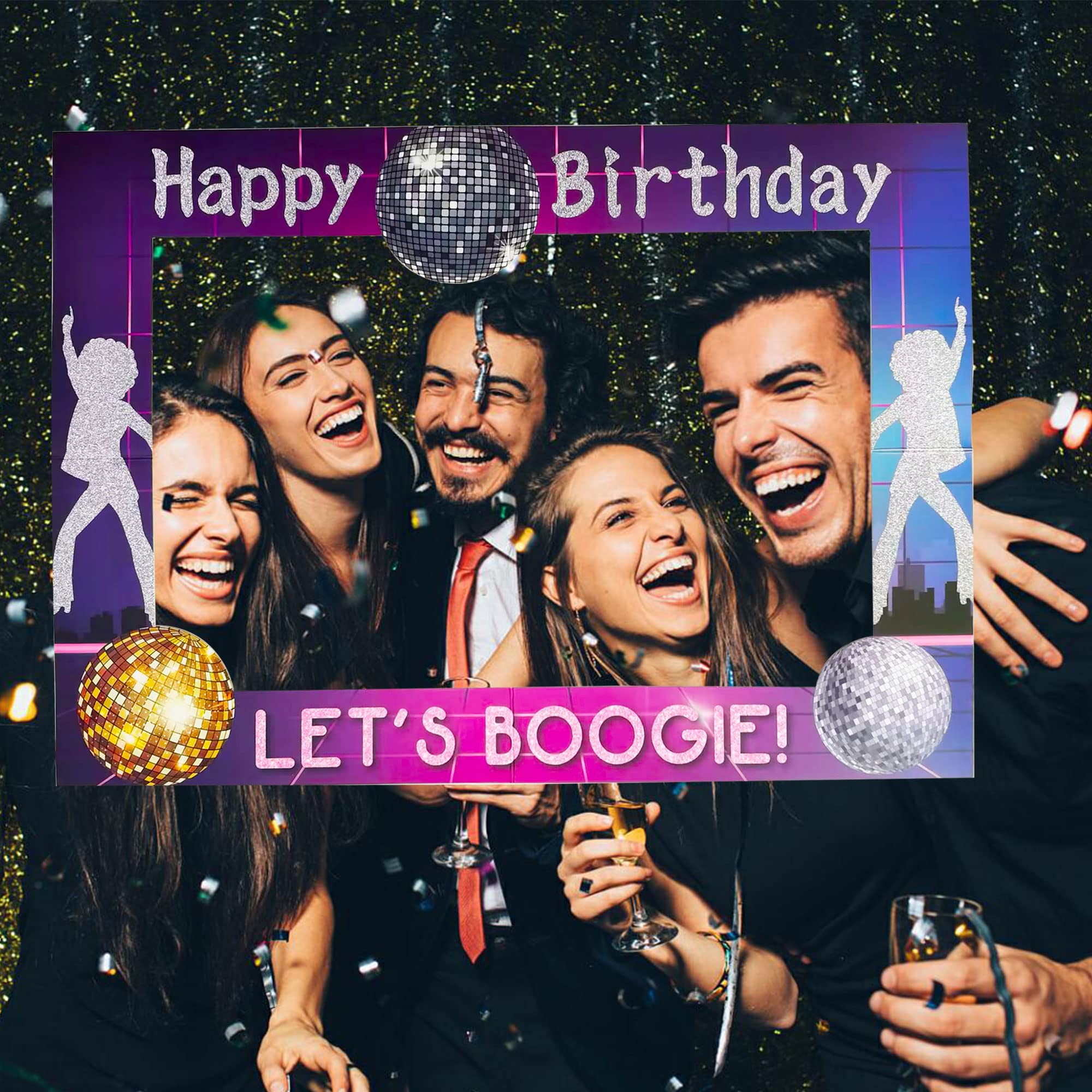 LaVenty 70s Disco Photo Booth Props Kit - 24pcs Retro Party Decorations with Disco Ball, Signs & Fever Dance Accessories for 70s Theme Birthday, Halloween & Costume Parties
