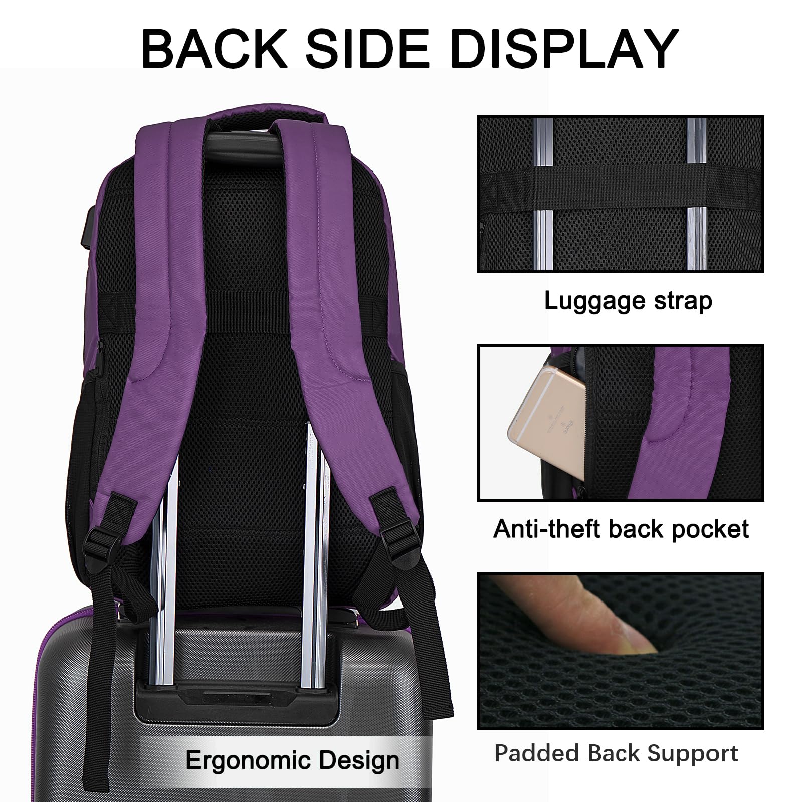Goloni 15.6 Inch Lightweight Waterproof Laptop Backpack with USB Charging Port - Durable Travel, Work & School Bag for Men & Women - Perfect for College, High School & Business Use (Purple)