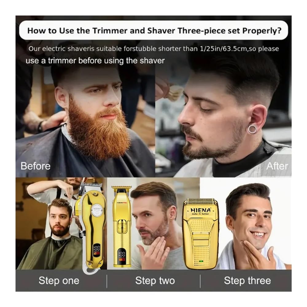 3-Piece Electric Hair Clipper Set for Men - USB Rechargeable High-Performance Trimmer with Sharp Blades for Fast Haircut - Perfect for Home Grooming, Barber Shops & Travel Use
