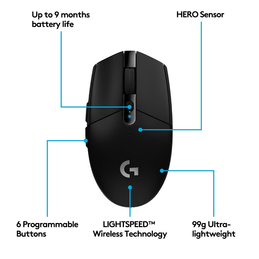 Logitech G305 Wireless Gaming Mouse - HERO Sensor - EU Version - Black | SteelSeries QcK Gaming Mouse Pad - 320mm x 270mm x 2mm - Cloth Surface - Rubber Base - Black - Perfect for PC & Console Gaming Setup