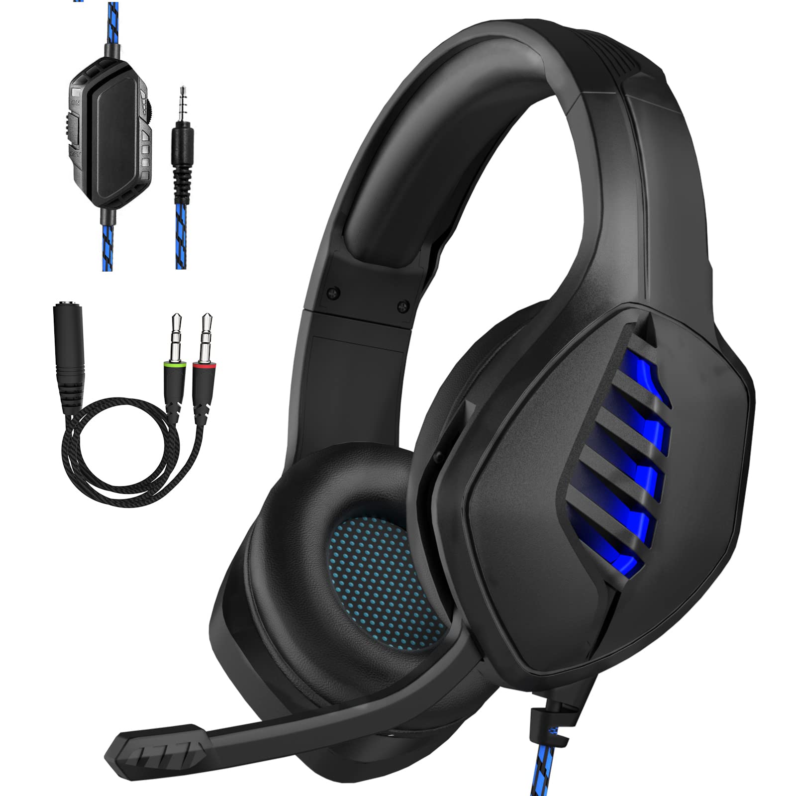 Best Gaming Headset with Noise Canceling Microphone for PC, PS4, PS5, Nintendo Switch, Xbox One & Series X|S - 3.5mm Wired Headphones with Clear Audio - Black & Blue Design - Perfect for Competitive Gaming & Online Chat