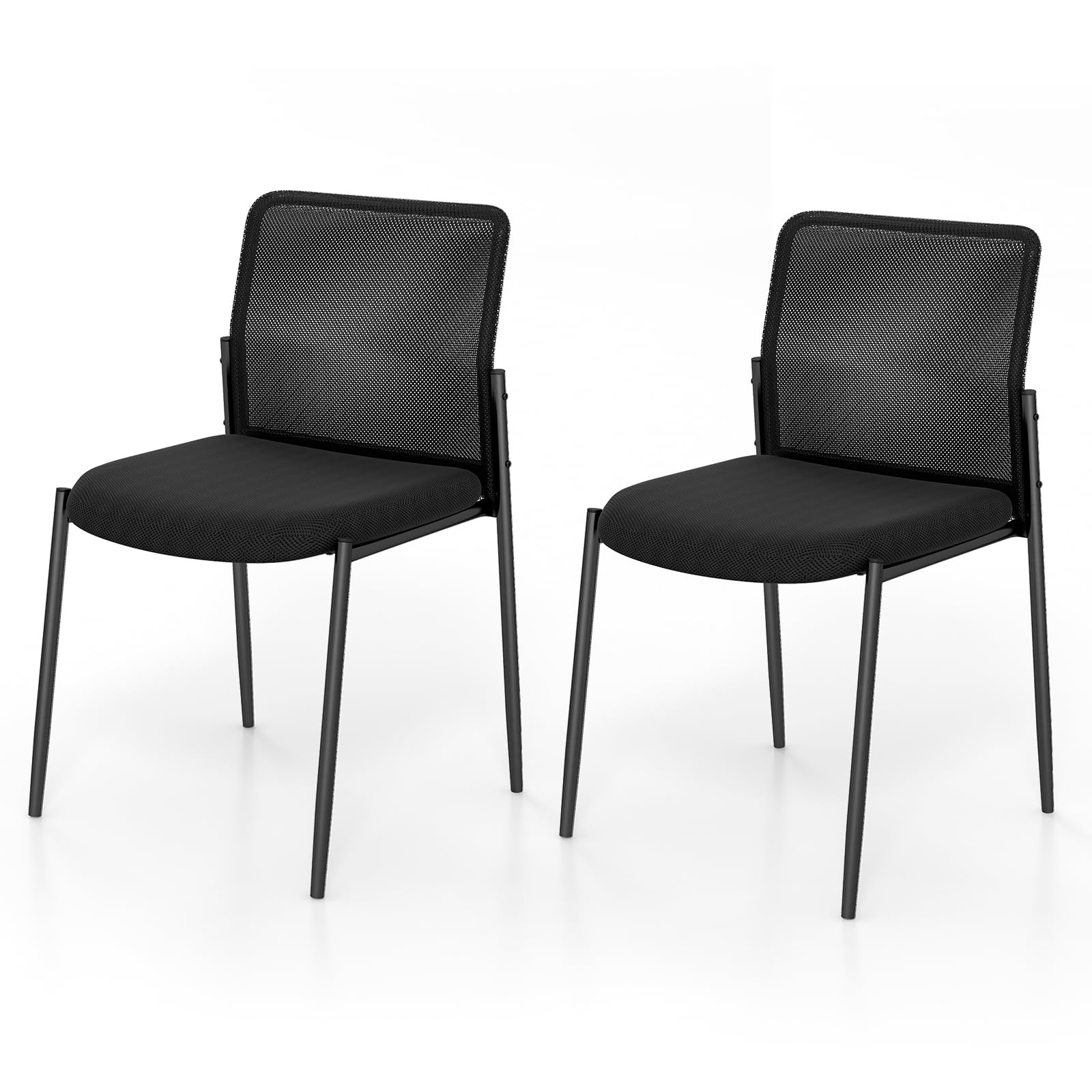 GOFLAME Stackable Conference Chairs with Breathable Mesh Back & Padded Seat - 2 Pack Office Waiting Room Chairs for Reception, Lobby, Meeting Room & Executive Workspace - Comfortable Armless Side Chairs for Professional Settings