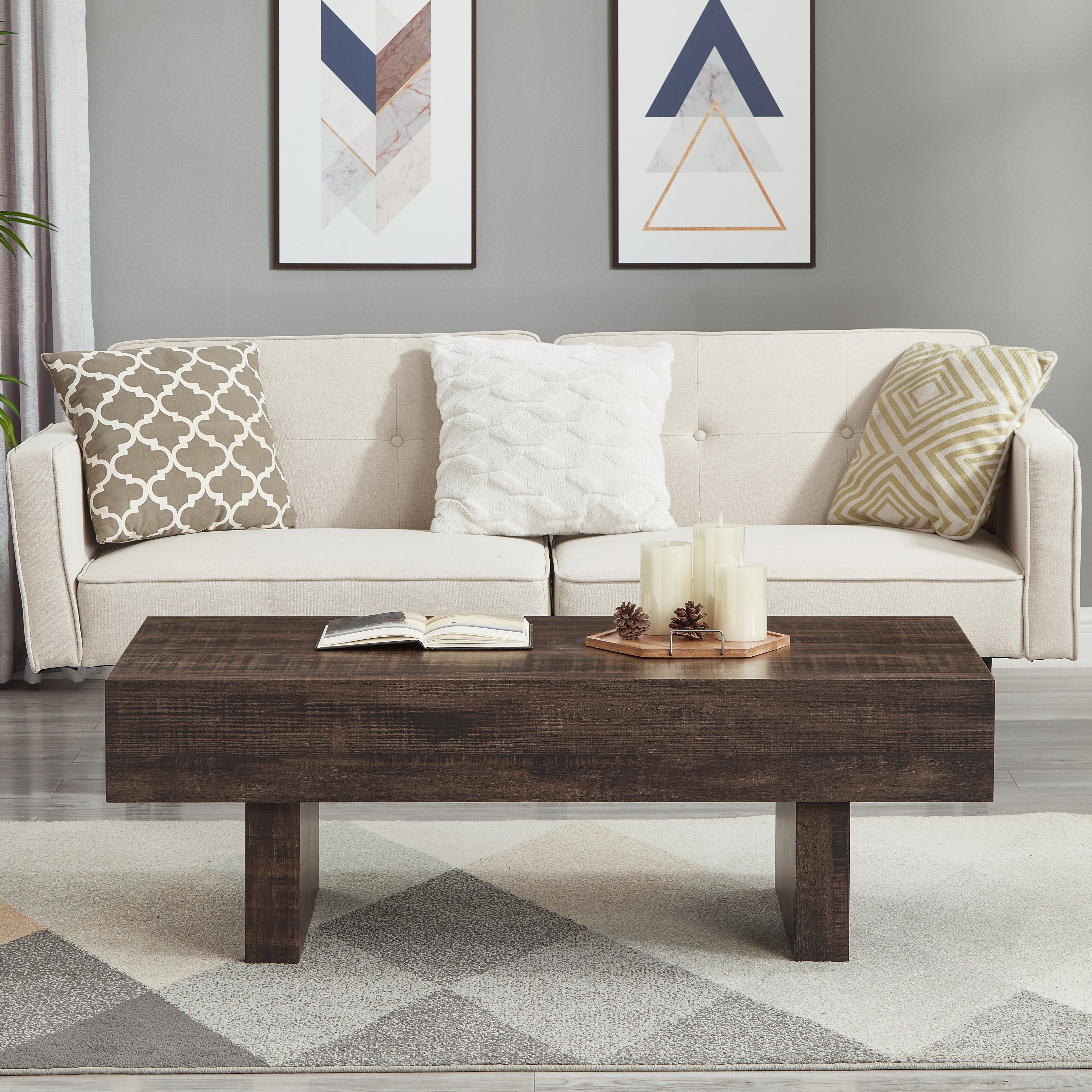Roundhill Furniture Athens 3-Piece Modern Accent Coffee Table Set with 2 End Tables - Perfect for Living Room, Lounge & Home Decor