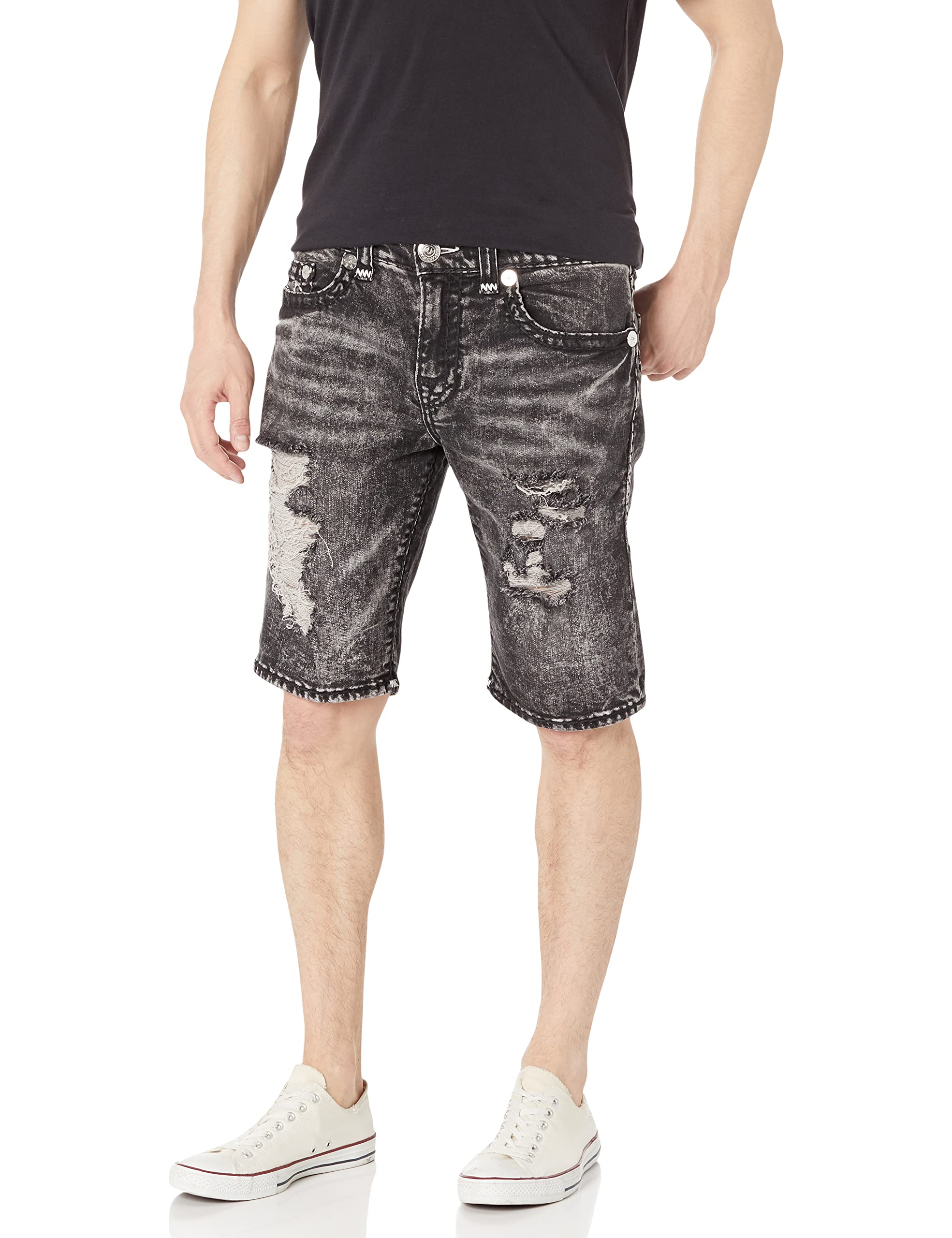 True Religion Men's Ricky Super T Shorts with Clean Hem - Casual & Comfortable Cotton Shorts for Summer, Gym, Beach, and Everyday Wear