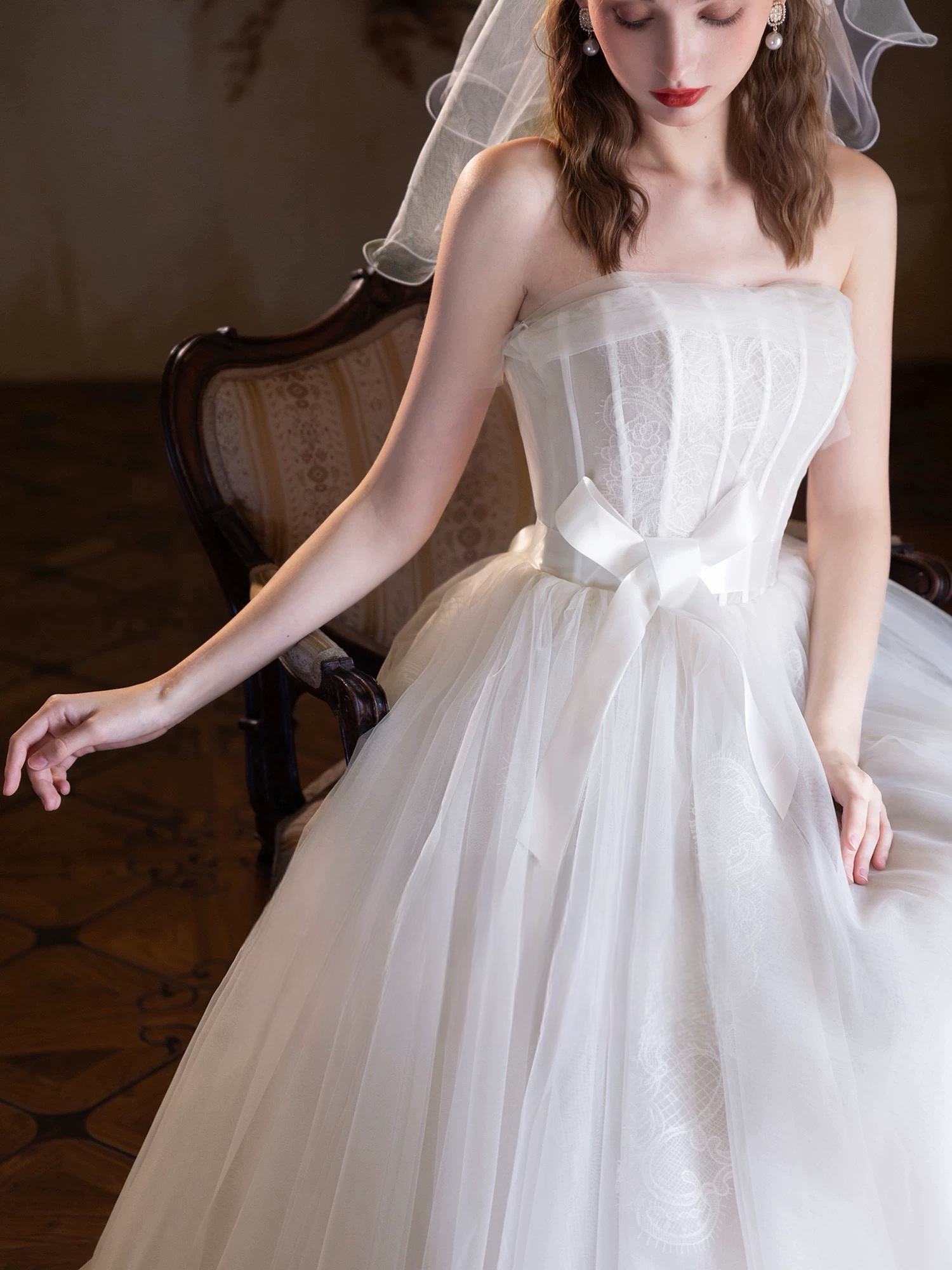 Elegant A-Line Tulle Lace Light Champagne Long Prom Dress for Women - Perfect for Formal Dances, Weddings & Evening Galas