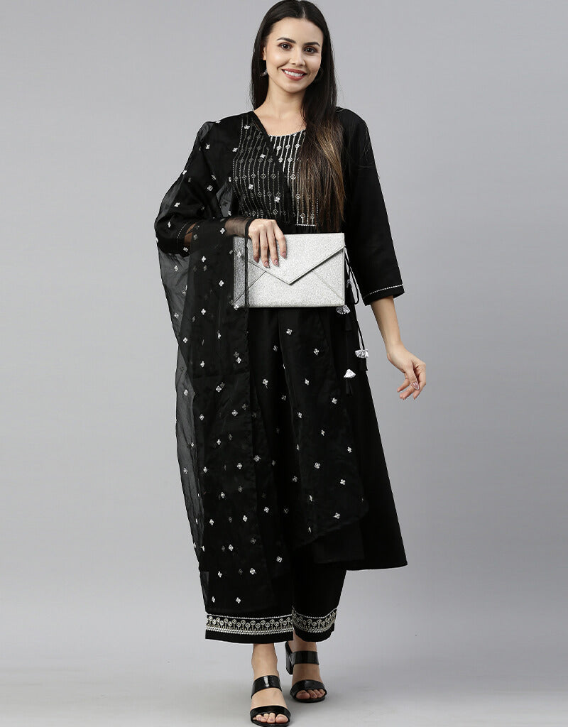 Stylish Black Ruby Cotton Palazzo Suit for Women - Comfortable & Elegant Wide Leg Pants Outfit - Perfect for Casual Wear, Office, and Special Occasions