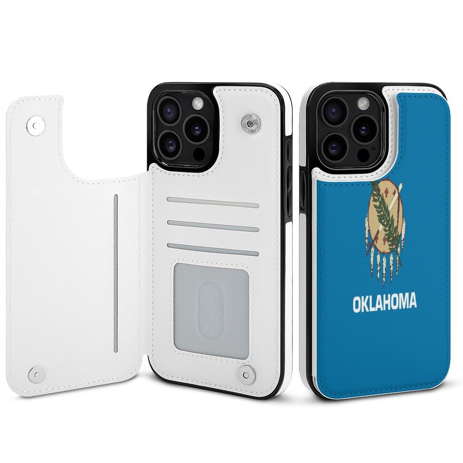 Oklahoma State Flag Print Flip Phone Case for iPhone 15 Plus/Pro/Pro Max - Durable Protective Cover for 6.1 & 6.7 Inch Models - Perfect for Travel, School, and Everyday Use