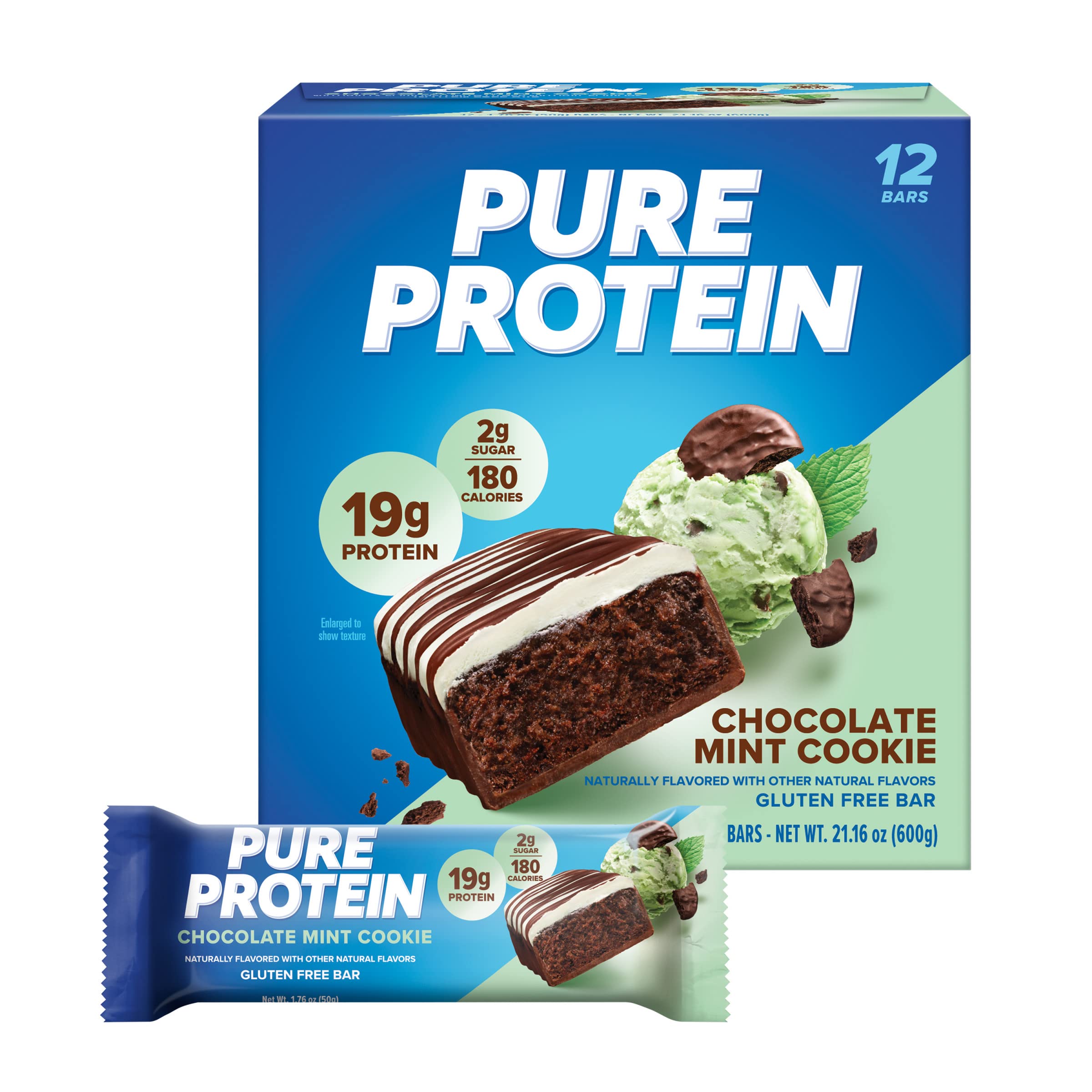 Pure Protein Bars - High Protein, Low Sugar, Gluten Free Snacks for Energy | Chocolate Mint Cookie Flavor | 12 Pack for Workout & Travel