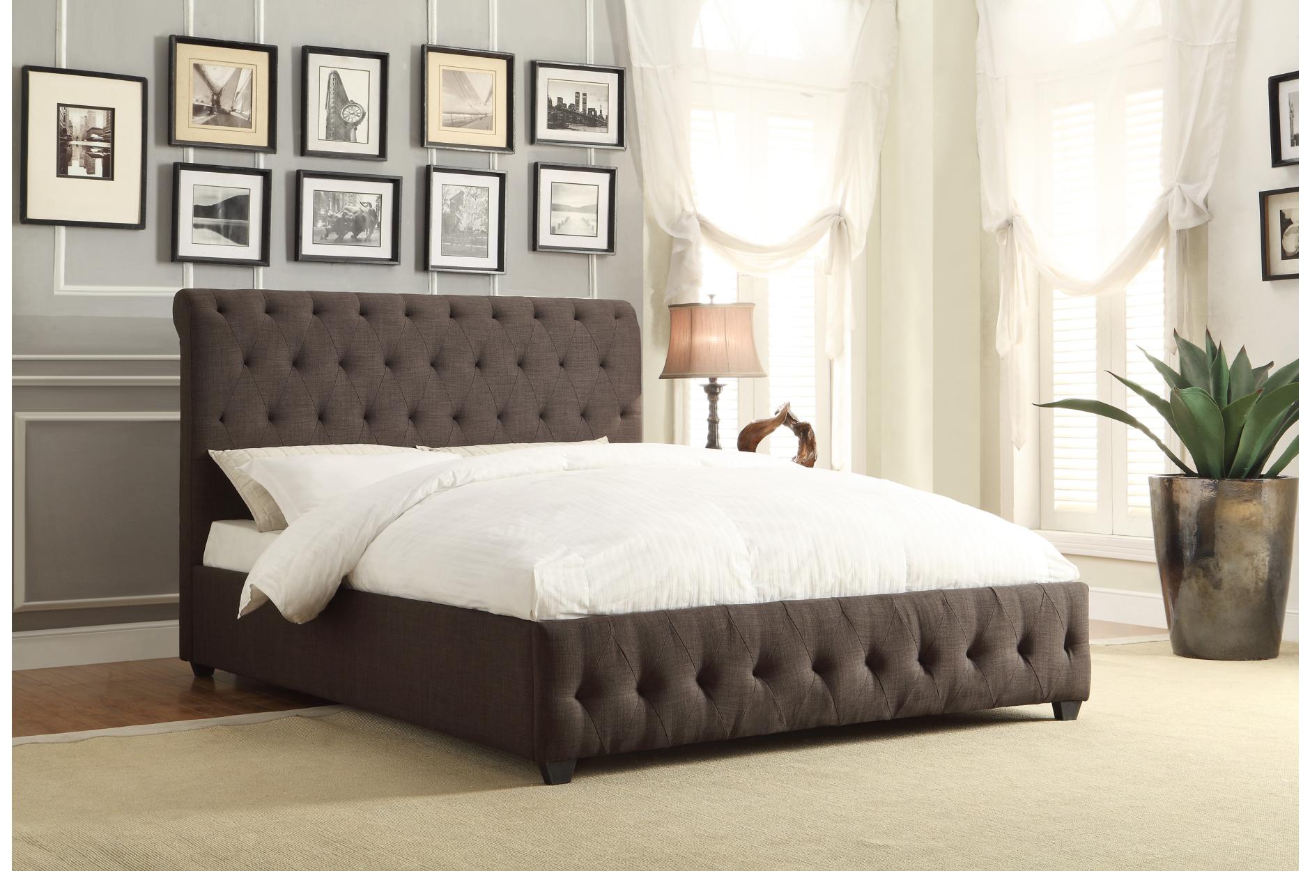 Baldwyn Collection Dark Gray Fabric Bed Frame - Queen Size Upholstered Platform Bed with Wooden Slats for Support | Perfect for Modern Bedrooms, Guest Rooms & Small Spaces