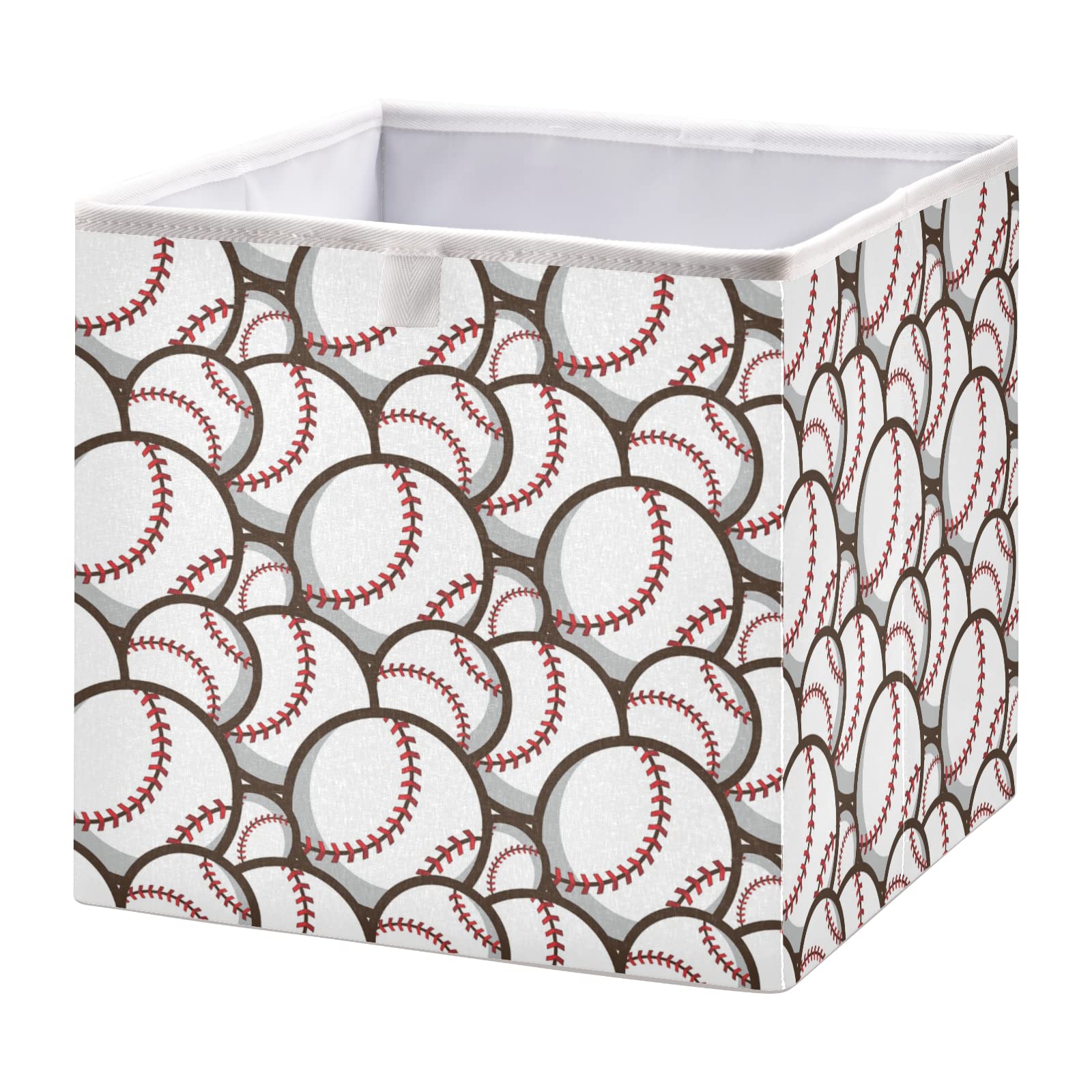 Foldable Collapsible Fabric Storage Bins - 16 x 11 Inch Baseball-Themed Organizer Baskets for Shelves | Perfect for Pantry, Nursery, Closet & Toy Organization | Space-Saving Home Storage Solution