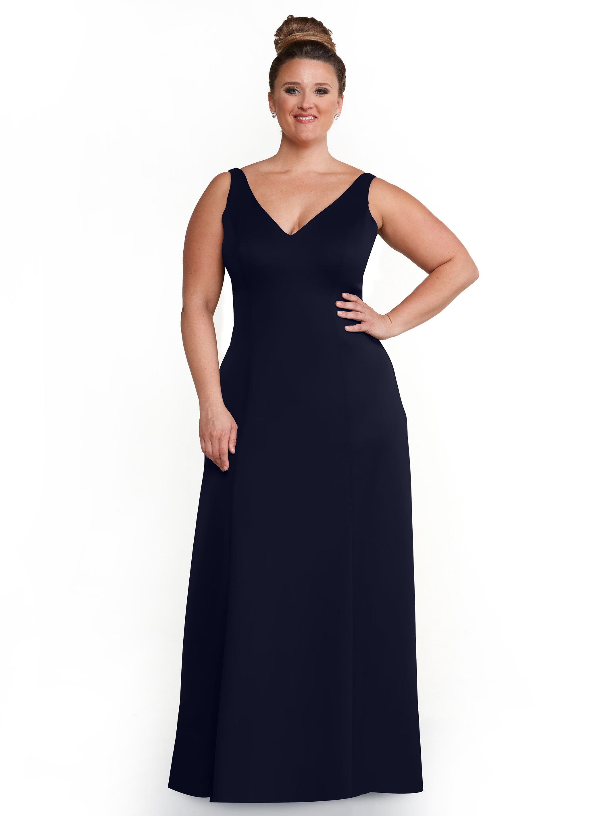 Elegant 83043 A-Line Double Knit Bridesmaid Dress with V-Neck - Perfect for Weddings, Formal Events & Special Occasions