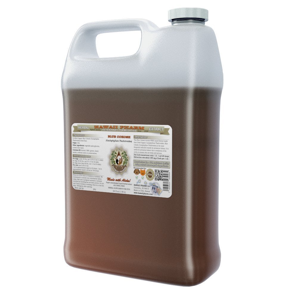 Blue Cohosh Alcohol-Free Liquid Extract for Pets - 64 oz Veterinary Herbal Supplement for Dogs & Cats - Supports Digestive Health & Relaxation - Ideal for Pet Anxiety & Stomach Issues