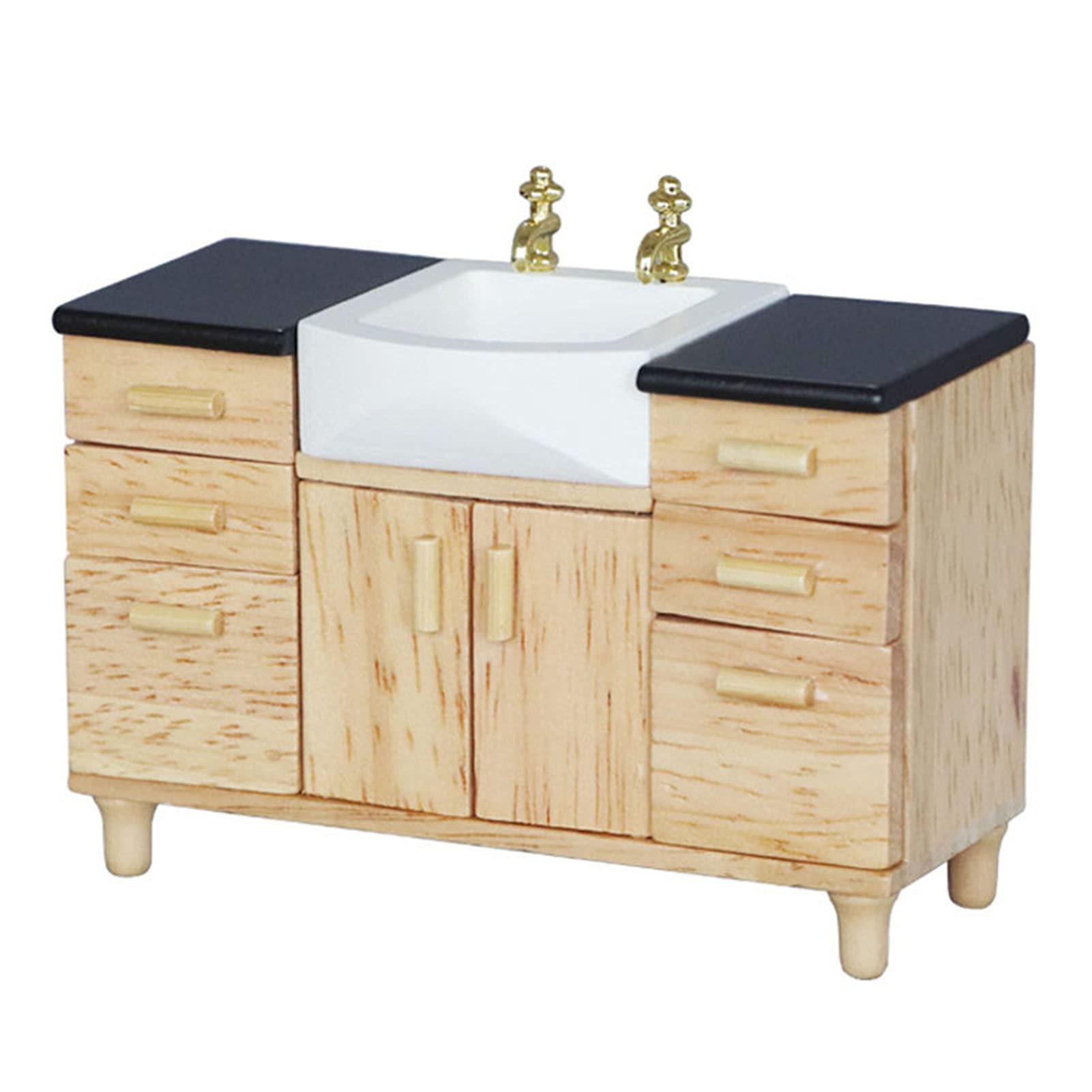 1/12 Scale Wooden Dollhouse Miniature Wash Basin - Realistic Pretend Play Bathroom Sink Furniture for Doll House Accessories | Perfect for Dollhouse Bathroom Scenes, Miniature Displays & Collectors