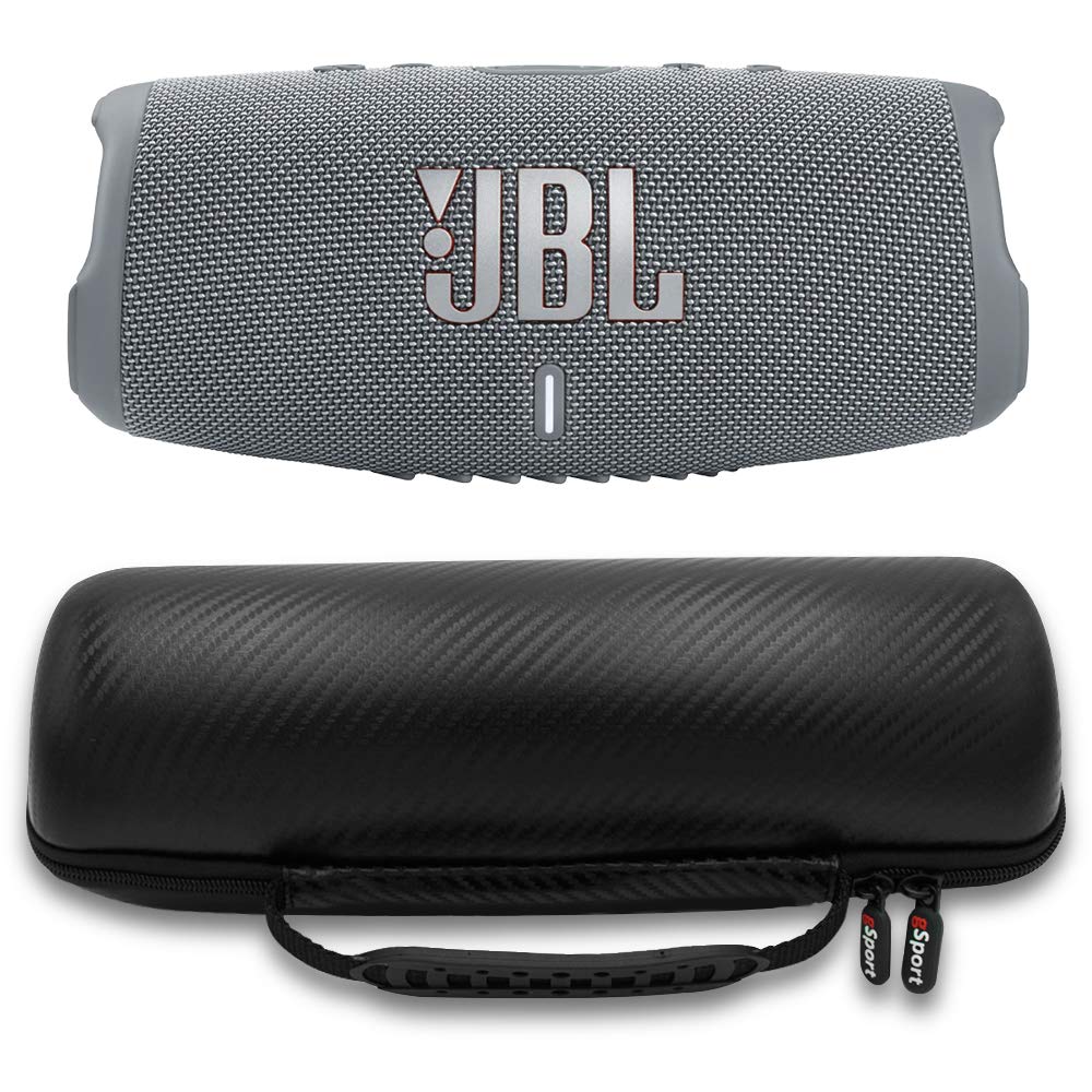JBL Charge 5 Waterproof Bluetooth Speaker with Built-in Power Bank - Portable Wireless Speaker for Outdoor, Beach, Pool Party & Travel - Includes gSport Carbon Fiber Case (Gray)