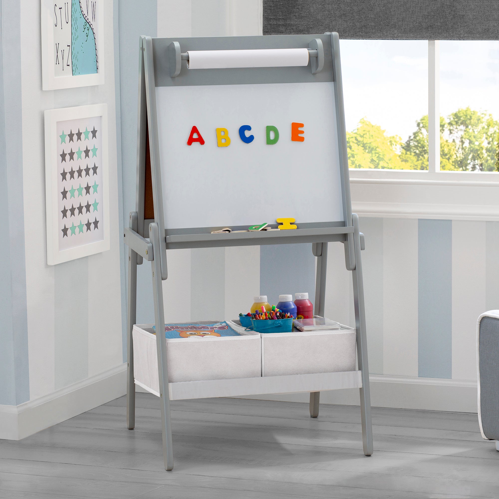 Double Sided Kids Art Easel with Paper Roll & Magnets - Dry Erase Whiteboard & Chalkboard - Perfect for Home, Classroom & Preschool Learning Activities