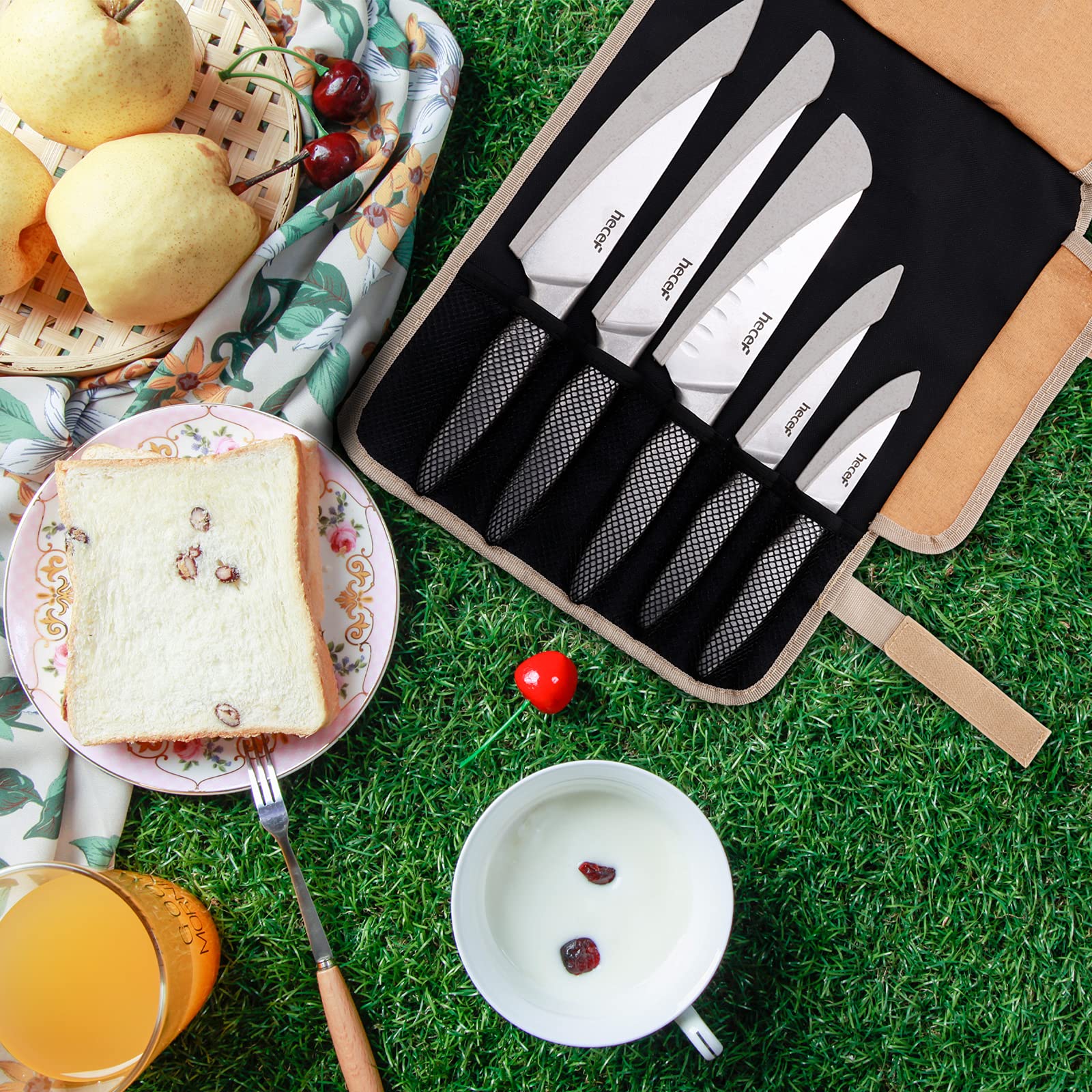 Premium German Stainless Steel Kitchen Knife Set with Cloth Roll Bag - High Carbon Steel Blades, Ergonomic Handles & Protective Sheaths - Professional Chef Knives for Cooking, Slicing, Dicing & Food Prep - Perfect for Home Kitchens, Restaurants & Culinary Gifts