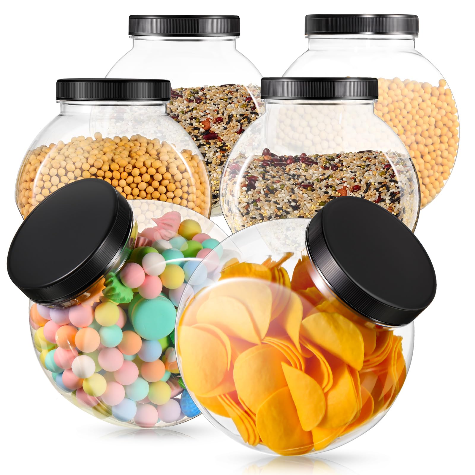 Sunnyray 6-Piece 85 oz Clear Plastic Candy Cookie Jar Set with Lids - Slanted Design for Candy Buffet, Party Table, Kitchen Counter & Home Office Storage | Airtight Containers for Cookies, Sweets & Snacks