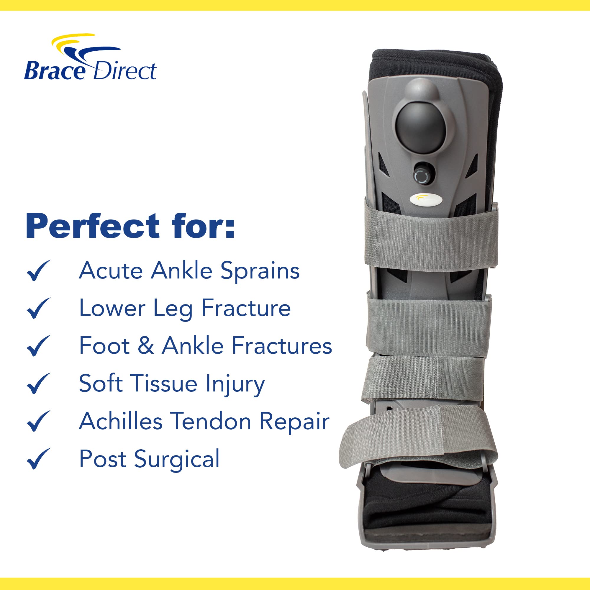 Brace Direct Tall Air CAM Walker Boot - Orthopedic Full Shell Air Cast Walking Boot for Broken Foot, Sprained Ankle, Fractures & Achilles Recovery - Unisex Medical Support Brace for Men & Women - Ideal for Post-Surgery, Sports Injuries & Mobility Assistance