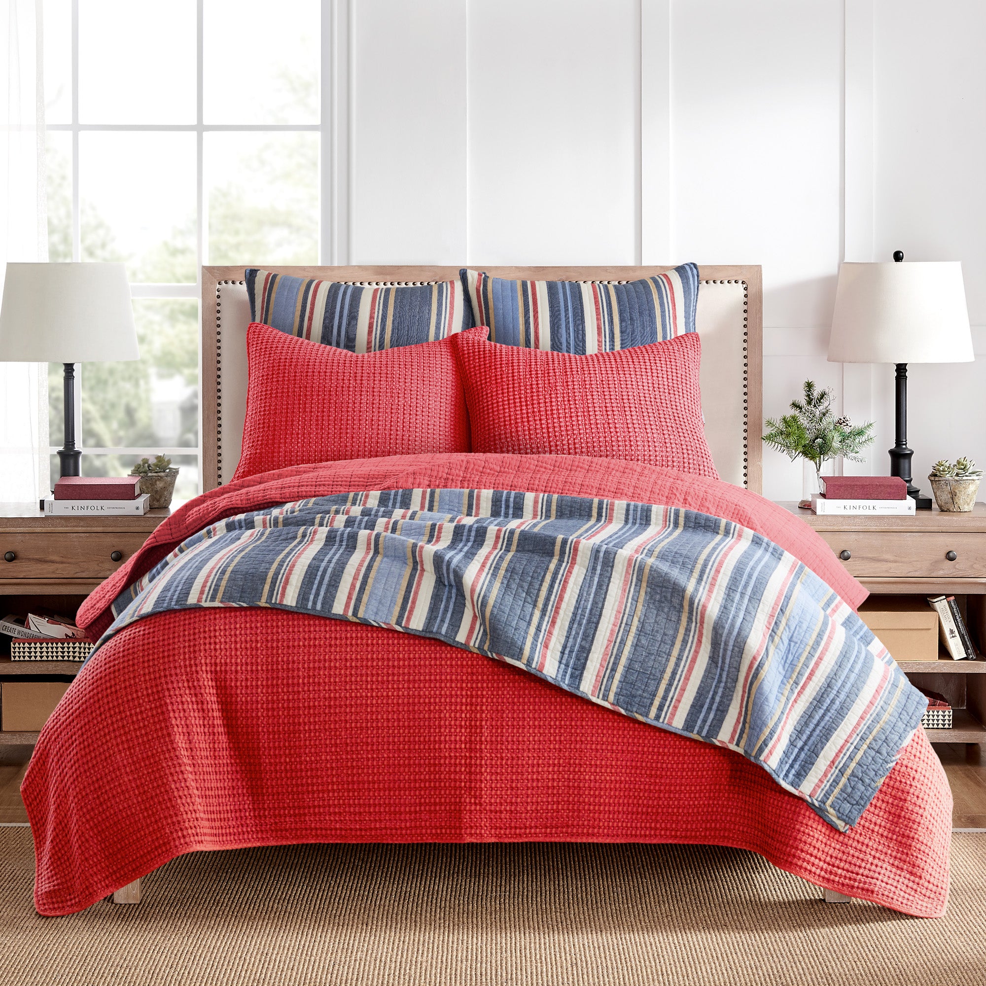 Mills Waffle Red Quilt Set - King Size Bedding, Ultra Soft & Breathable, Perfect for Winter Warmth - Cozy Home Decor, Guest Room & Master Bedroom Upgrade