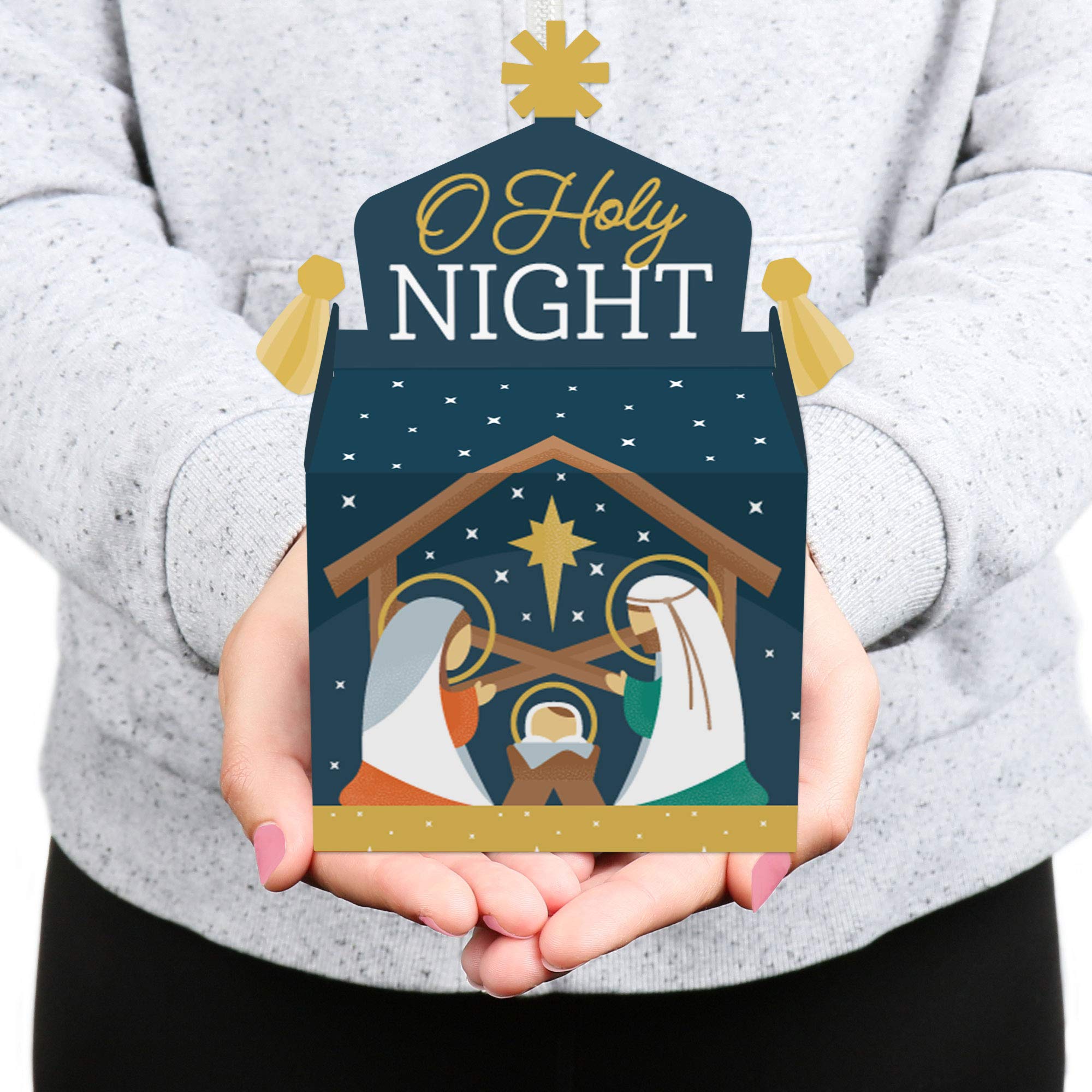 Holy Nativity Treat Box Party Favors - Religious Christmas Goodie Gable Boxes with Manger Scene - Set of 12 - Perfect for Christmas Parties, Church Events & Holiday Gift Giving