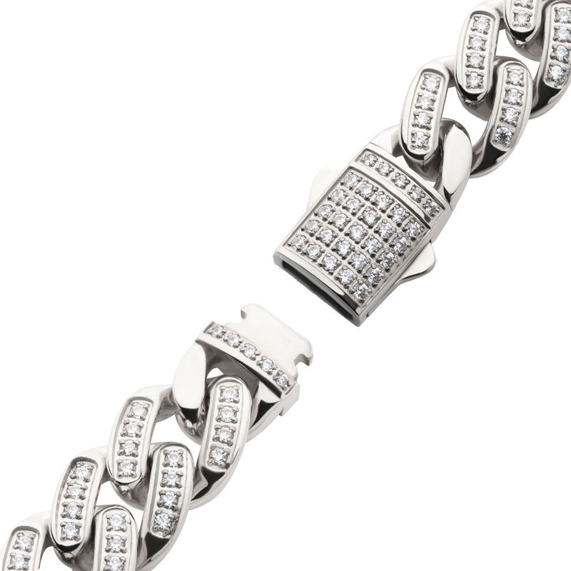 12mm Stainless Steel Miami Cuban Link Bracelet - CNC Precision Set with Genuine Cubic Zirconia Stones - Secure Double Tab Box Clasp - Perfect for Men's Jewelry, Gift Giving, and Special Occasions