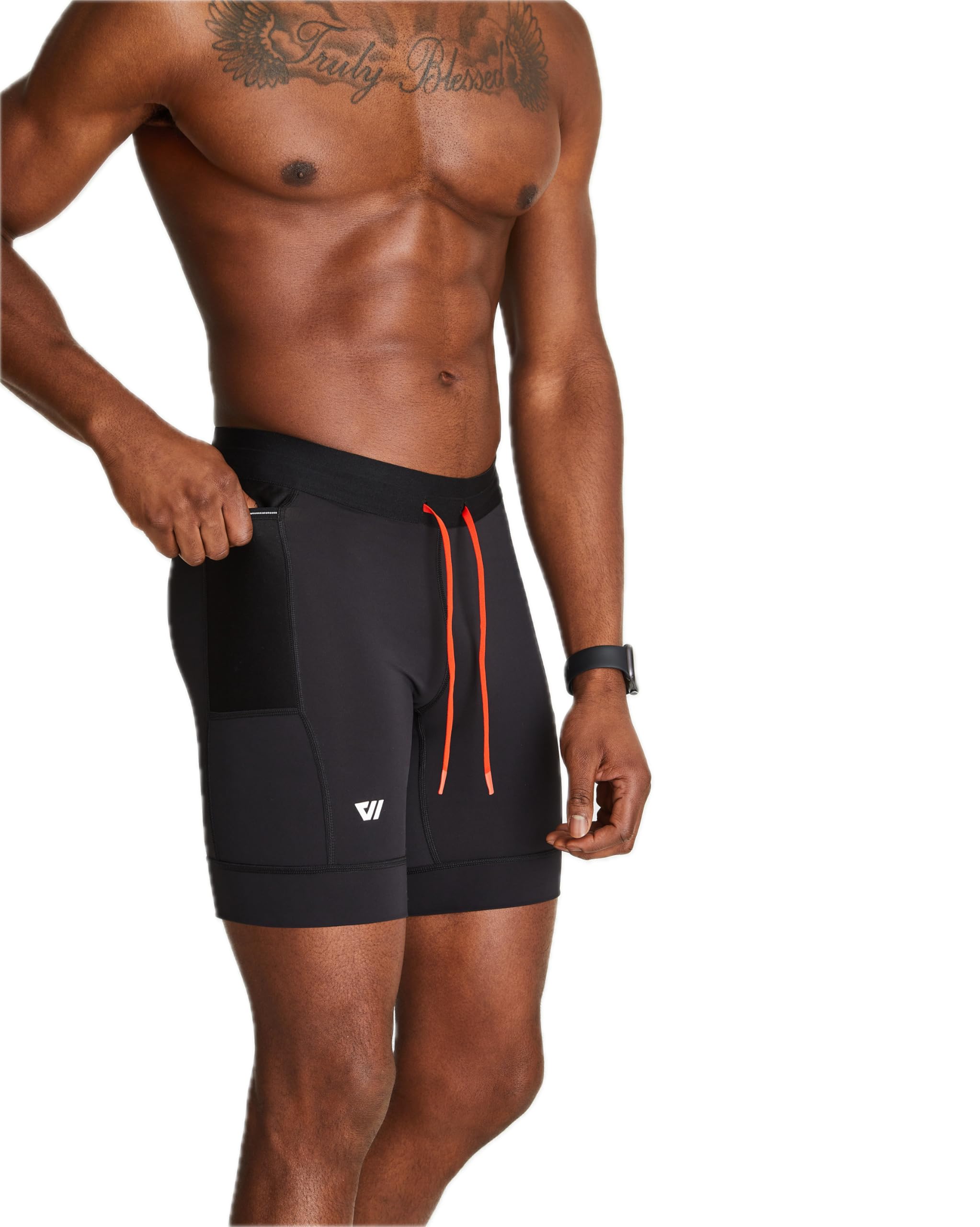 WOLACO Men's Sprint Half Tight Compression Shorts with Phone Pocket - Running, Training & Gym Workout Shorts for Athletes