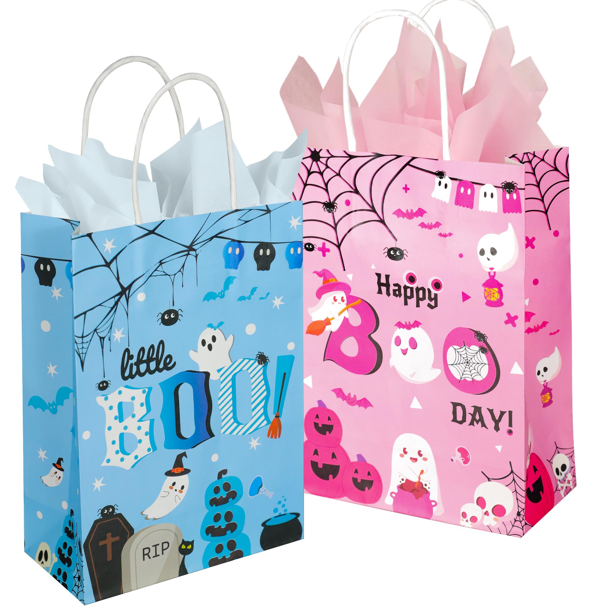SPERPAND 16-Piece Halloween Paper Gift Bags with Tissues - Small Halloween Treat Bags with Handles for Party Favors & Decorations (2 Colors) - Perfect for Trick-or-Treating, Classroom Treats & Halloween Party Supplies