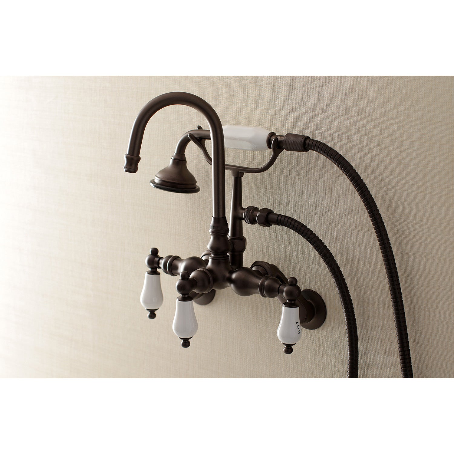 Vintage Clawfoot Tub Faucet with Hand Shower - Oil Rubbed Bronze 3-Handle 2-Hole Wall Mount Bathroom Fixture for Antique & Modern Bathrooms | Perfect for Spa, Luxury Home, and Hotel Renovations