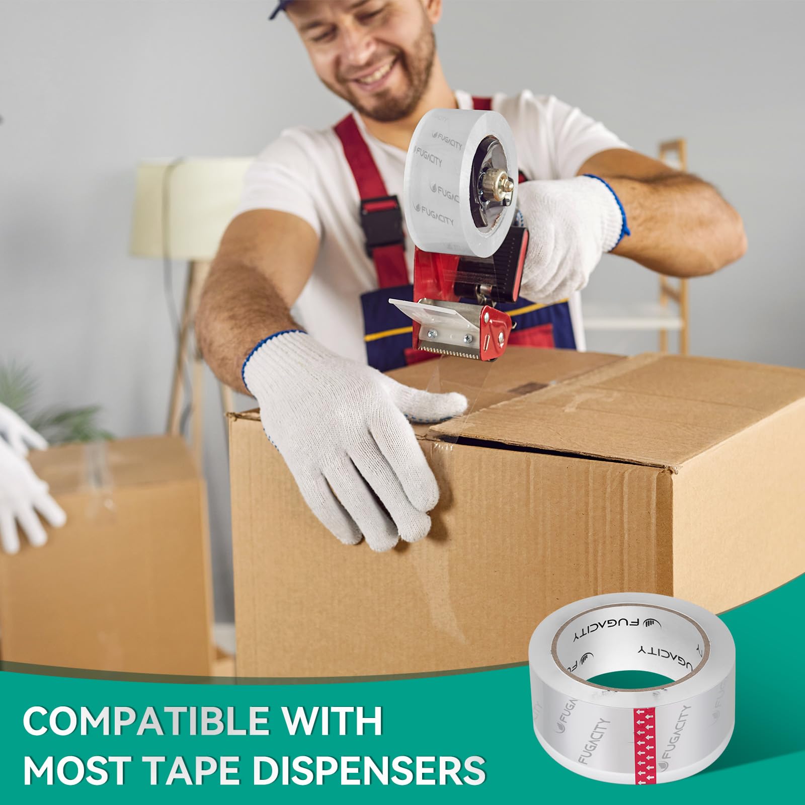 FugaCity Clear Heavy Duty Packing Tape Refills - 6 Rolls, 2.7 Mil Thick, 1.88 Inch Wide, 390 Total Yards - Strong Moving & Shipping Tape for Box Sealing, Packing Supplies, Storage & Office Use