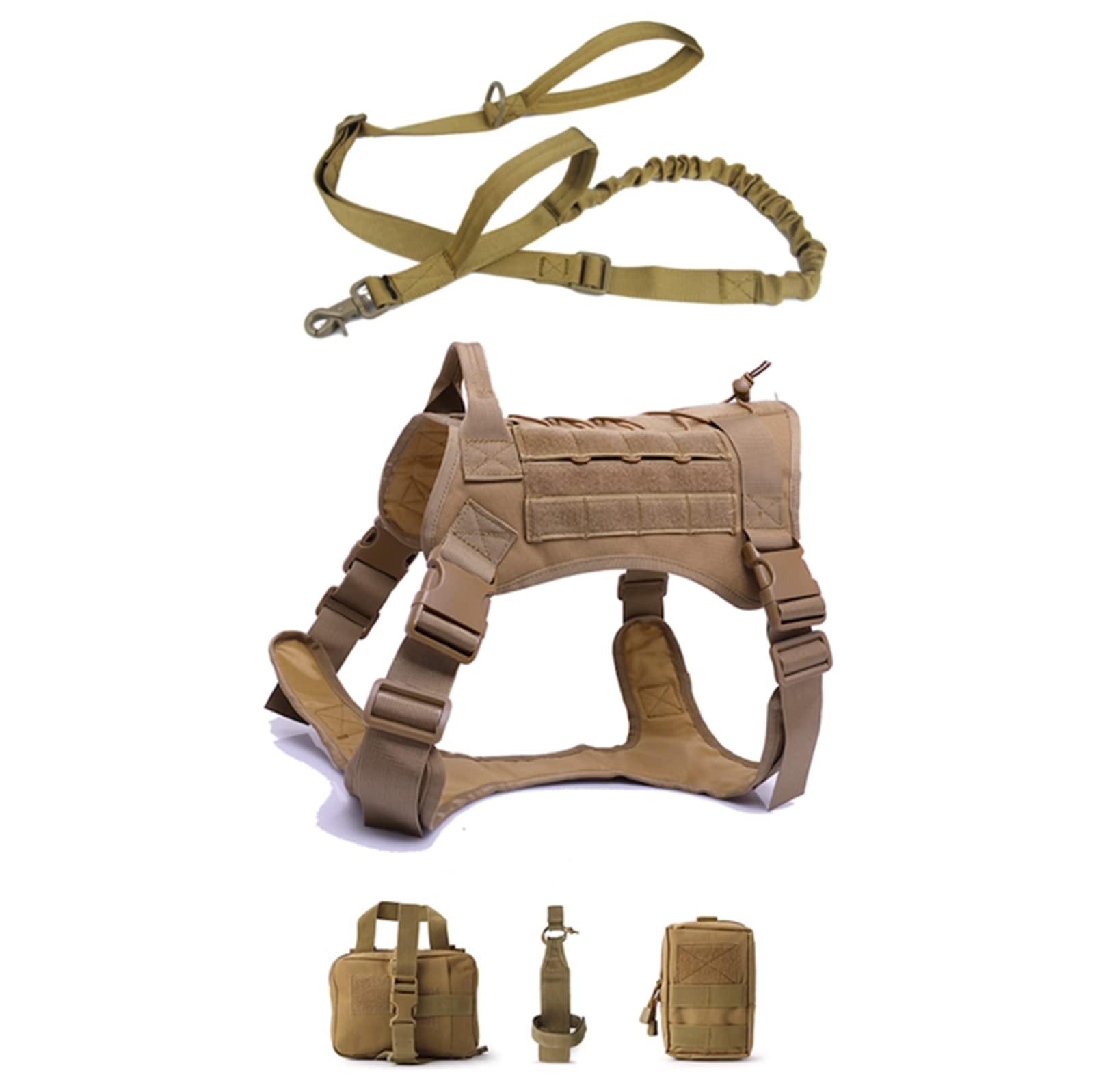 Tactical Dog Harness for Medium & Large Dogs - Adjustable K9 Training Vest with Molle System & Pouches, No-Pull Military Working Dog Harness with Leash - Perfect for Outdoor Adventures, Police Training & Hiking