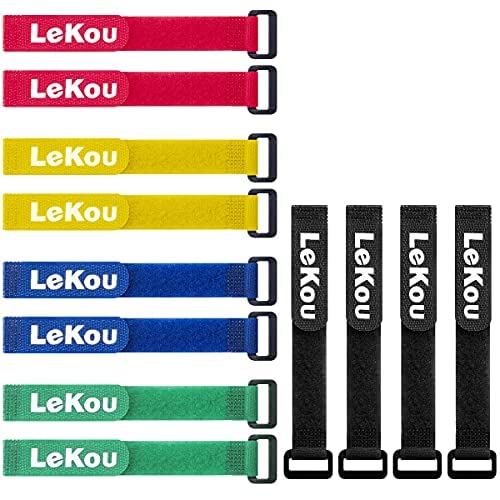 Lekou 12-Pack 30cm Reusable Velcro Cable Ties - Nylon Hook and Loop Fasteners in Assorted Colors for Cable Management, Home Office & DIY Organization