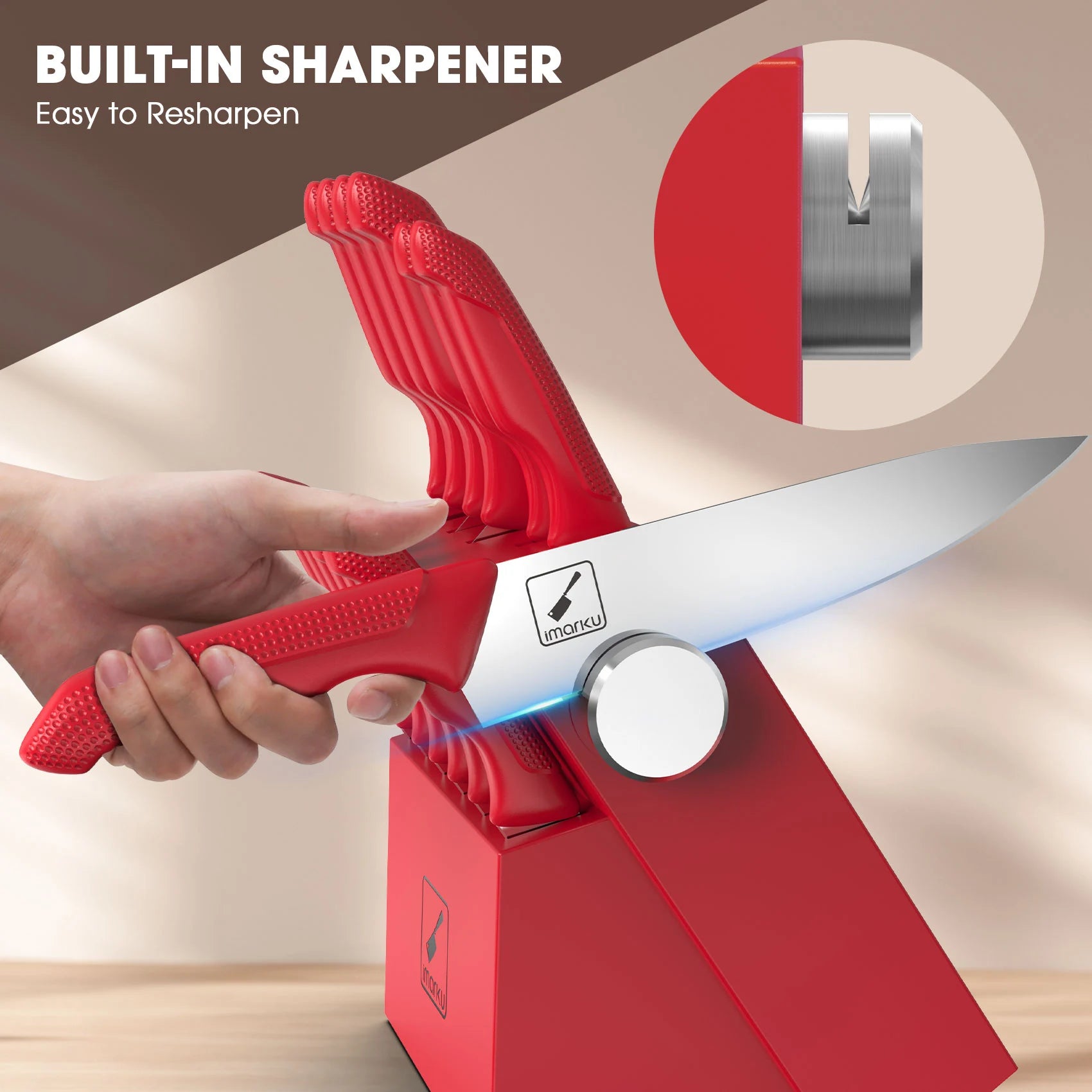 Premium 6-Piece Red Knife Set with Sharp Stainless Steel Blades & Ergonomic PP Handles - Perfect for Kitchen, Camping, BBQ and Home Cooking