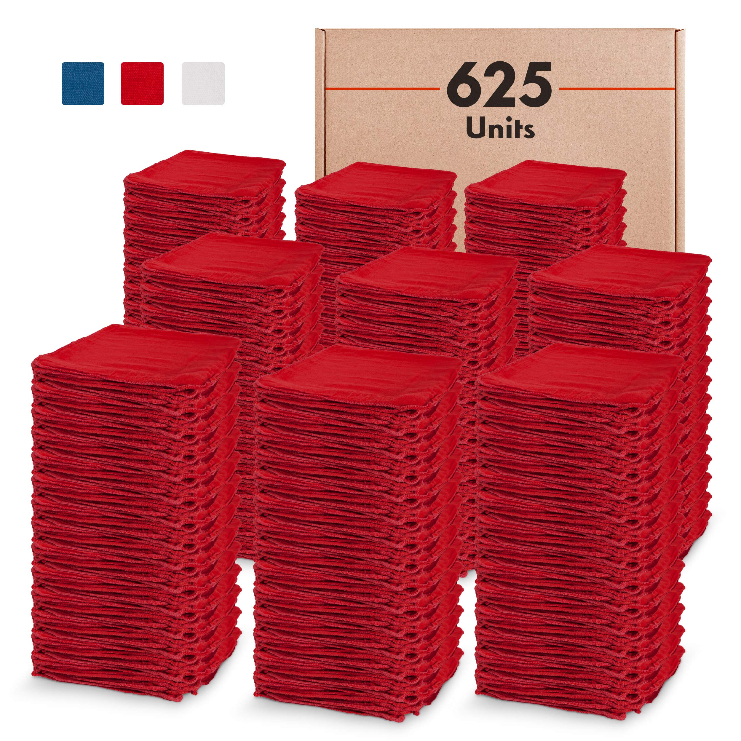 Premia Kitchen Bulk Shop Towels - 625 Pack of 14x14 Inch 100% Red Cotton Rags - Heavy Duty Absorbent & Reusable Cleaning Towels for Kitchen, Garage, Workshop - Ideal for Grease, Oil, Spills - Wholesale Commercial Cleaning Supplies